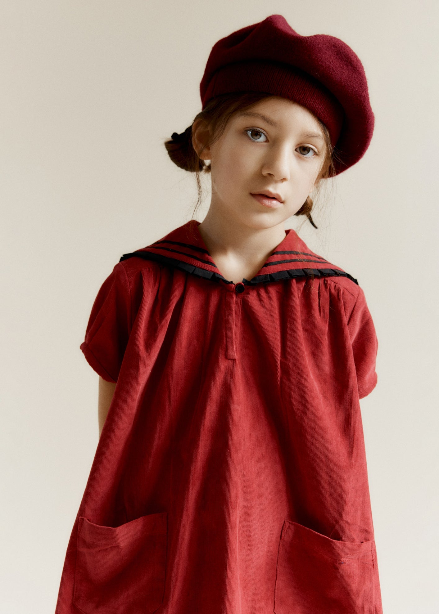 LAILA GIRL'S COTTON CORDUROY DRESS - MAGENTA