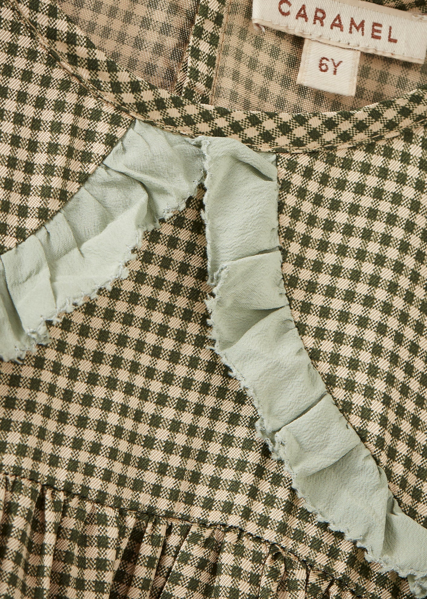 ELBA GIRL'S DRESS - GREEN MICRO-CHECK / CREAM