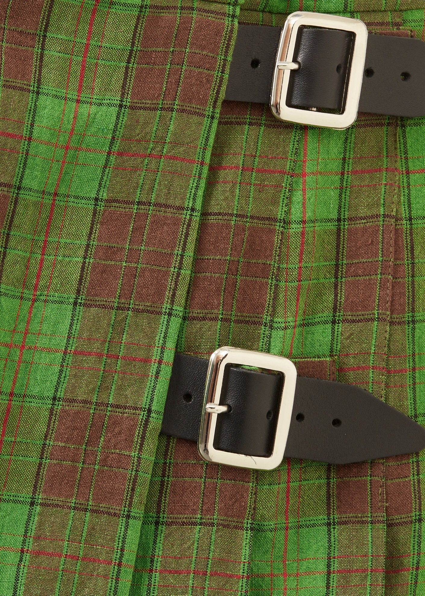 GIRL'S LINEN KILT - GREEN / BROWN