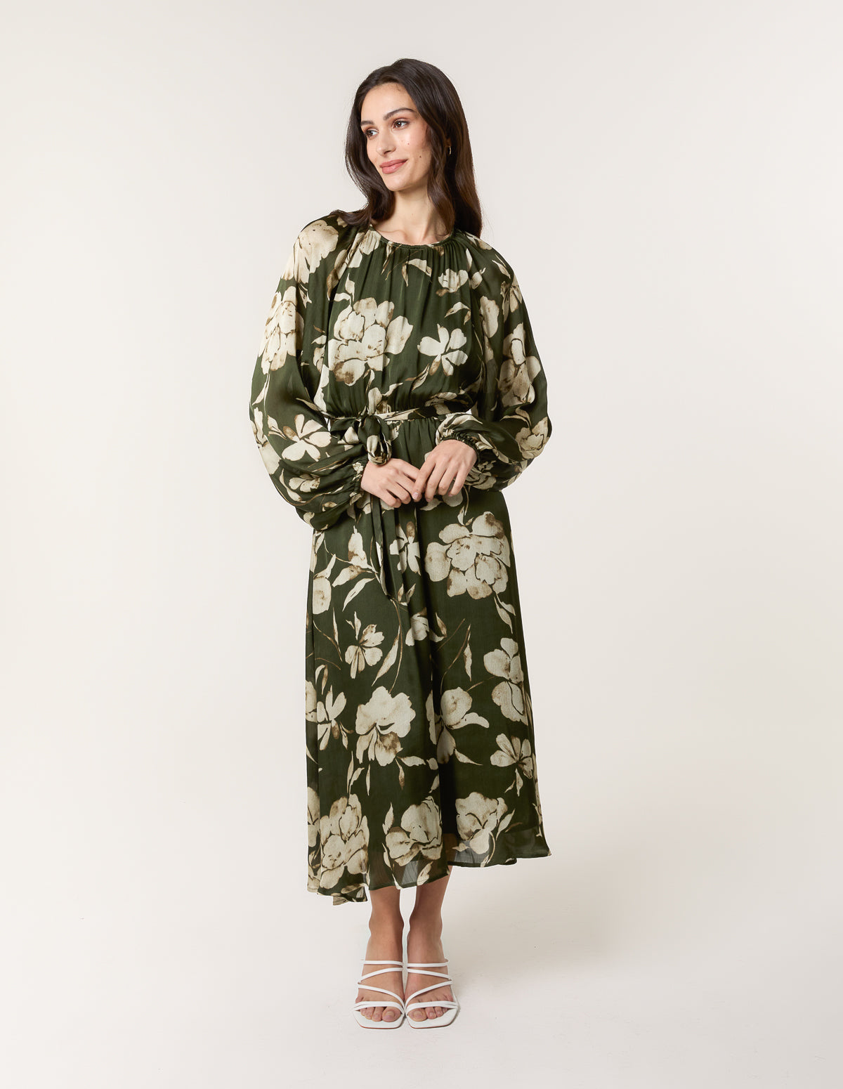 Satin Elastic Waist Midi Dress