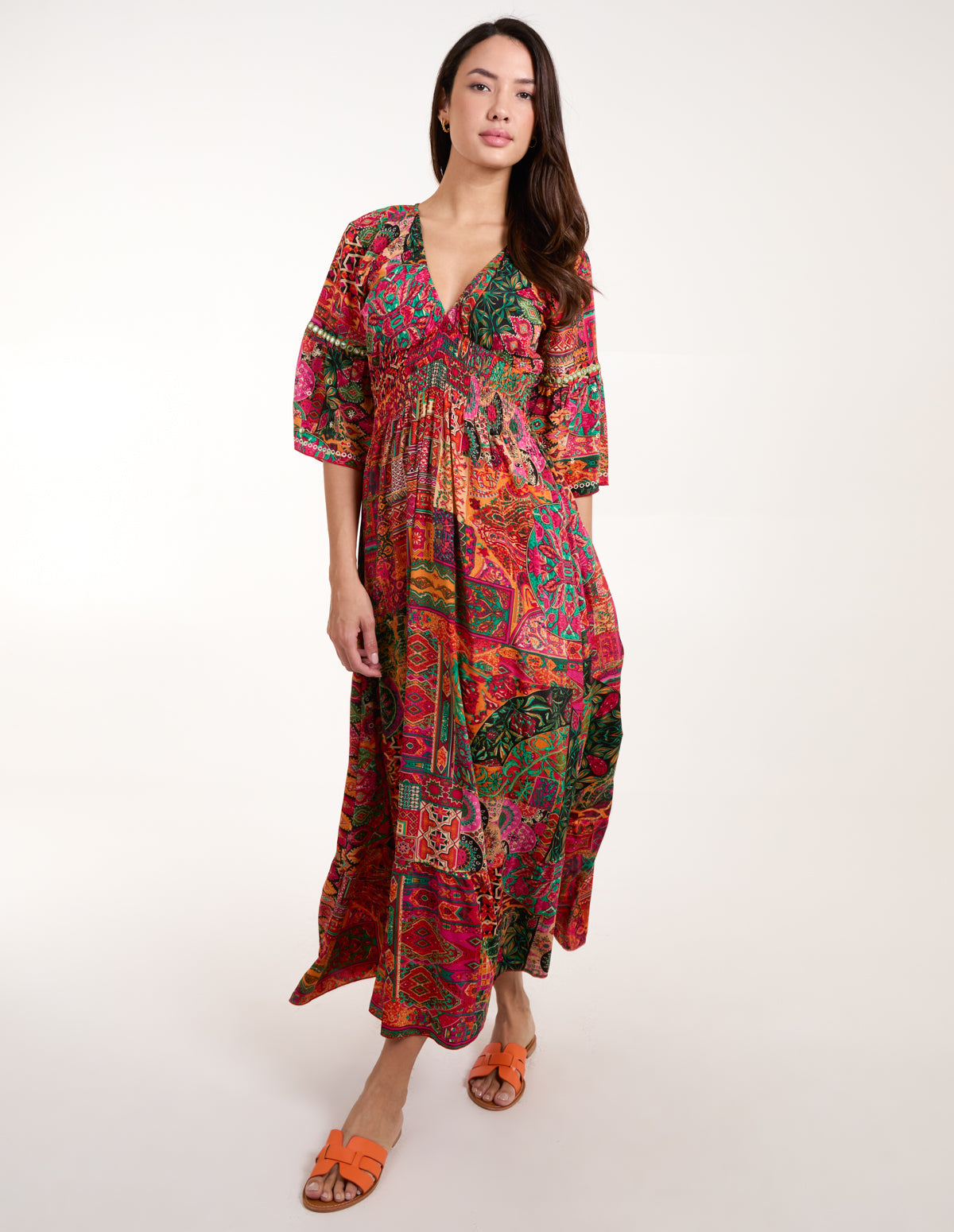 Embellished Sleeve V Neck Maxi Dress