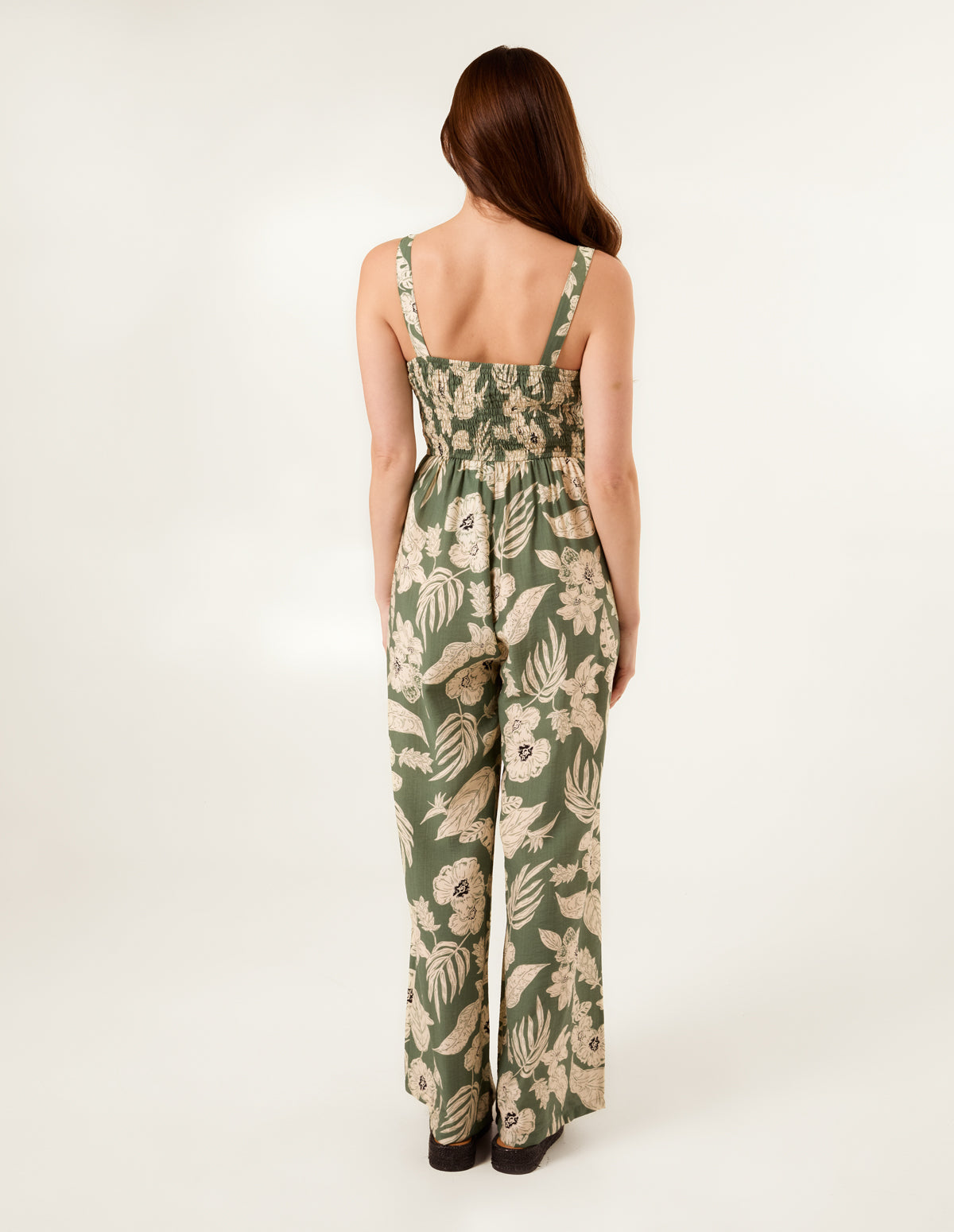 Tropical Print Tie Front Jumpsuit
