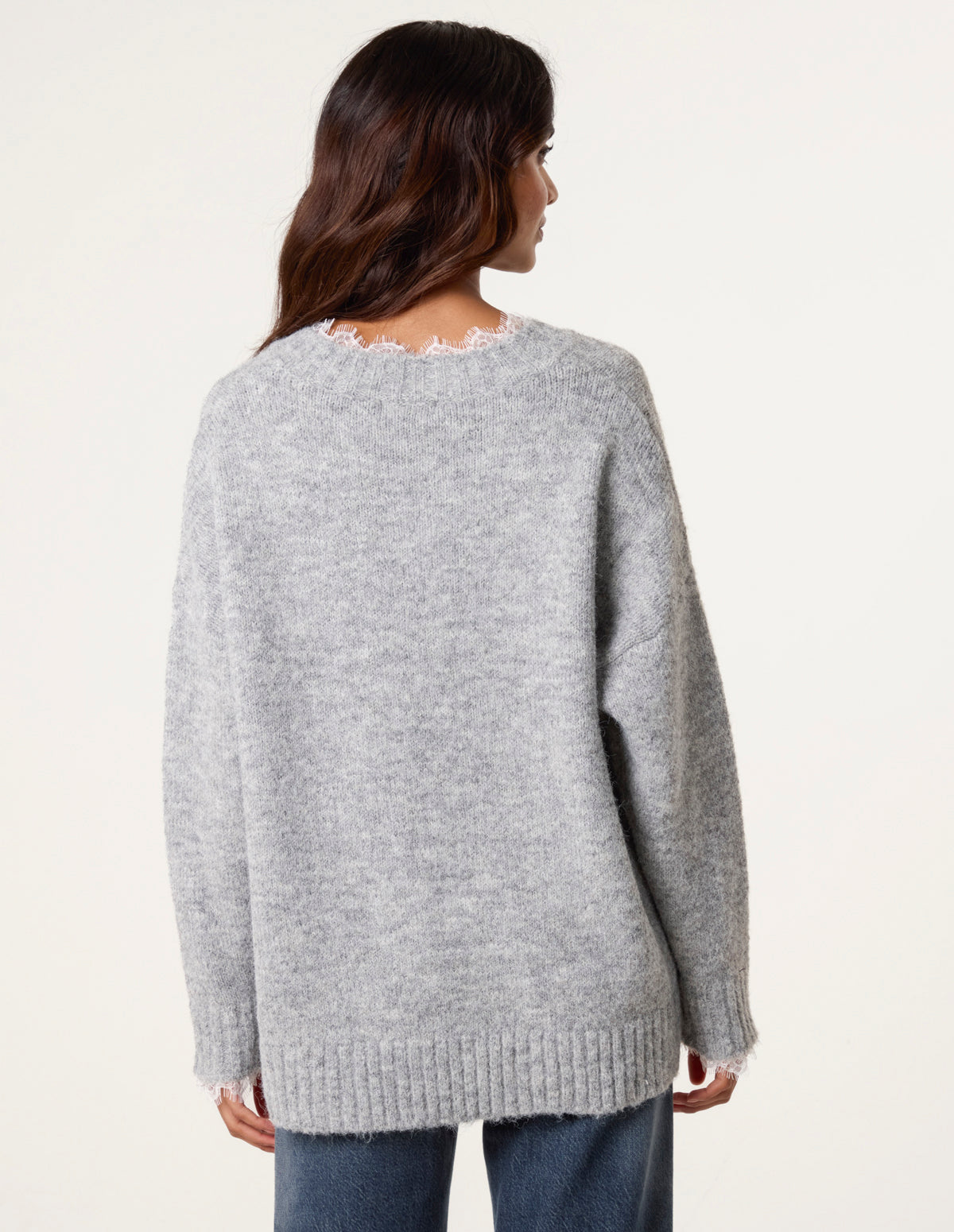 Lace Trim V Neck Jumper