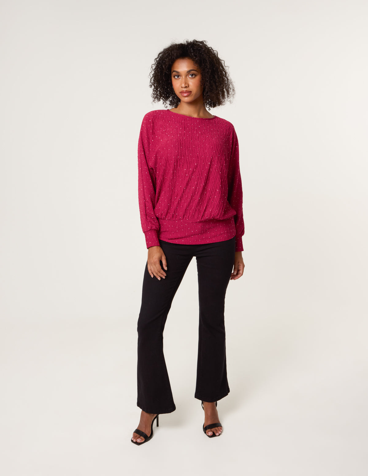 Rhinestone Batwing Top