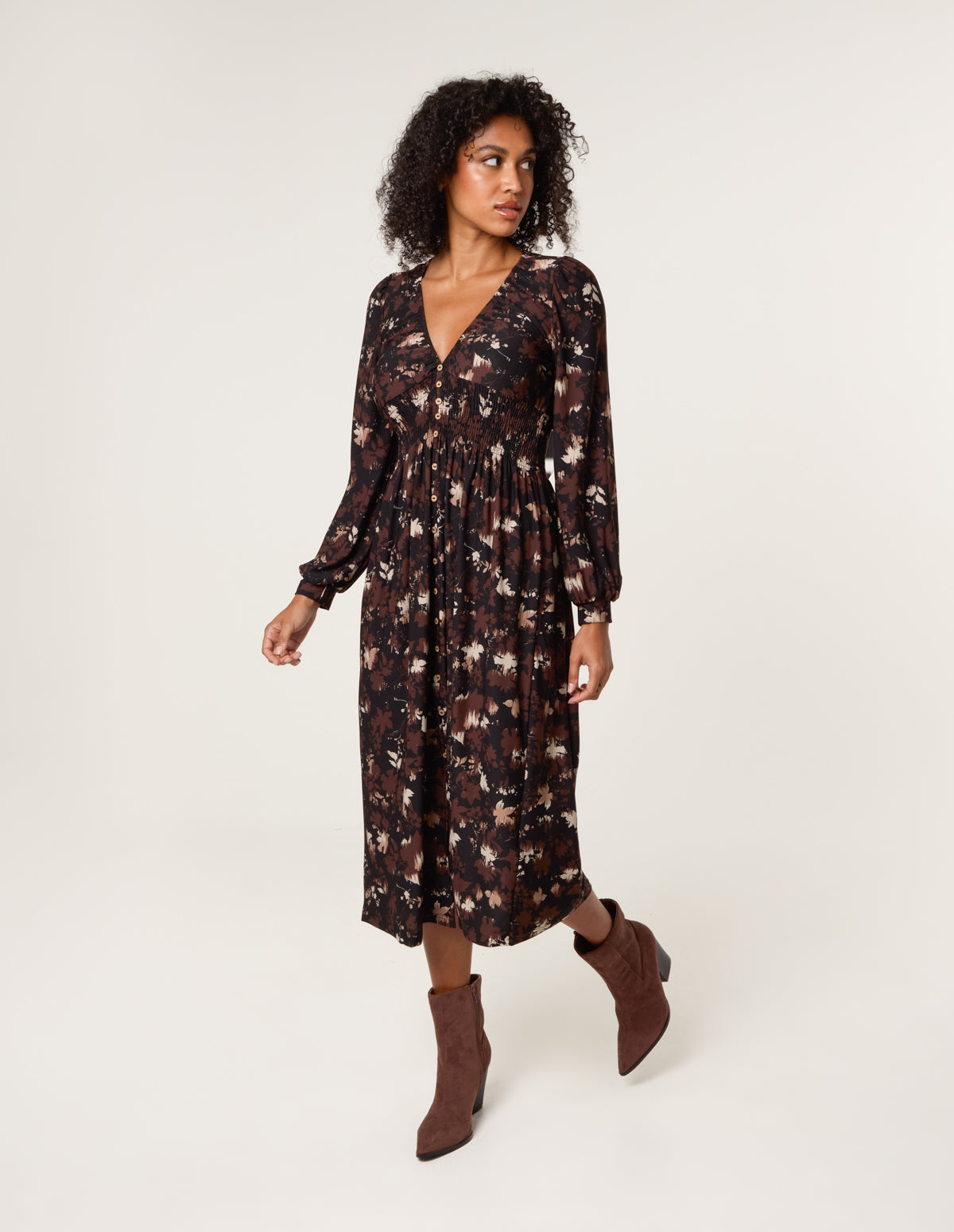 Button Front Midi Dress