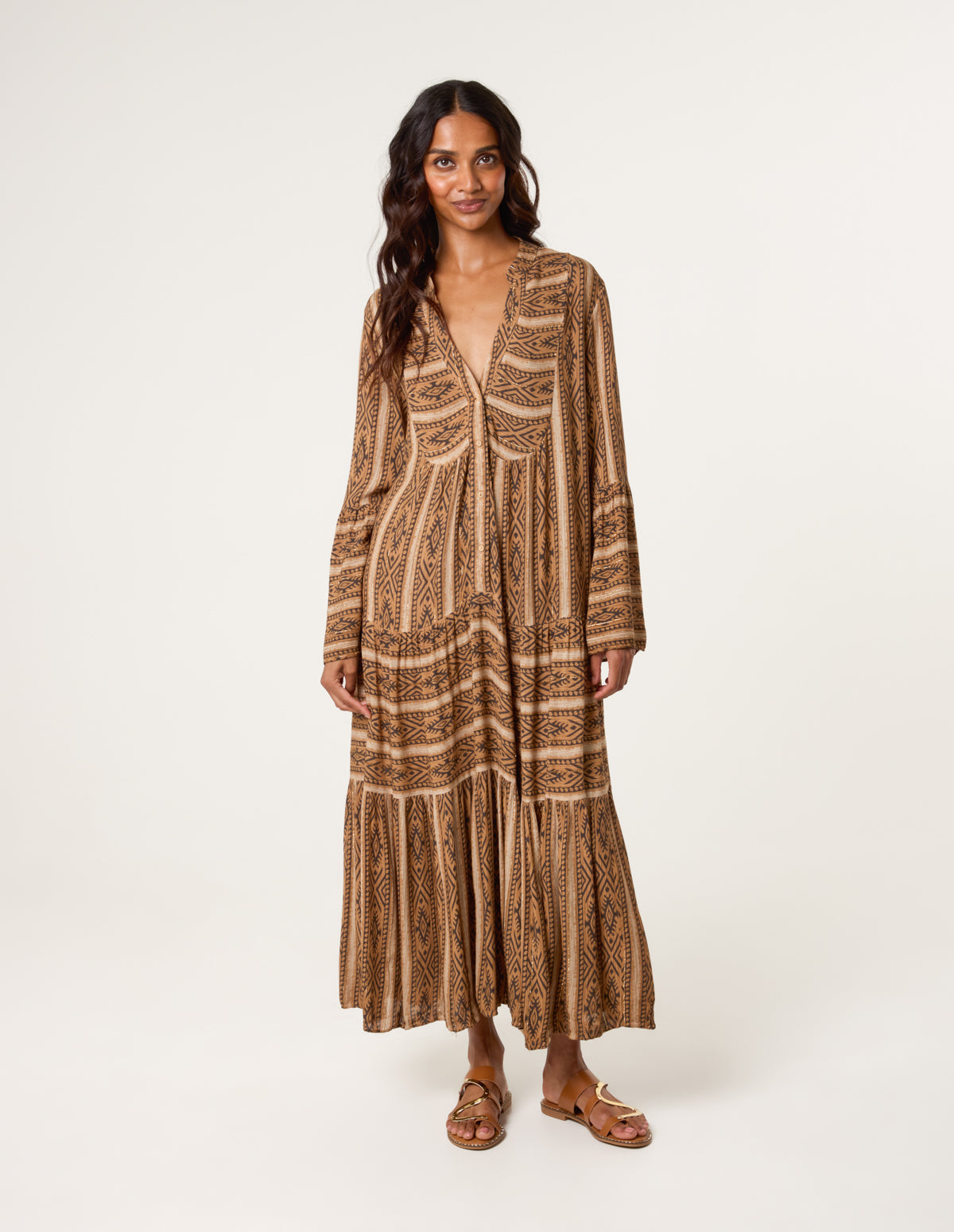V Neck Aztec Smock Dress