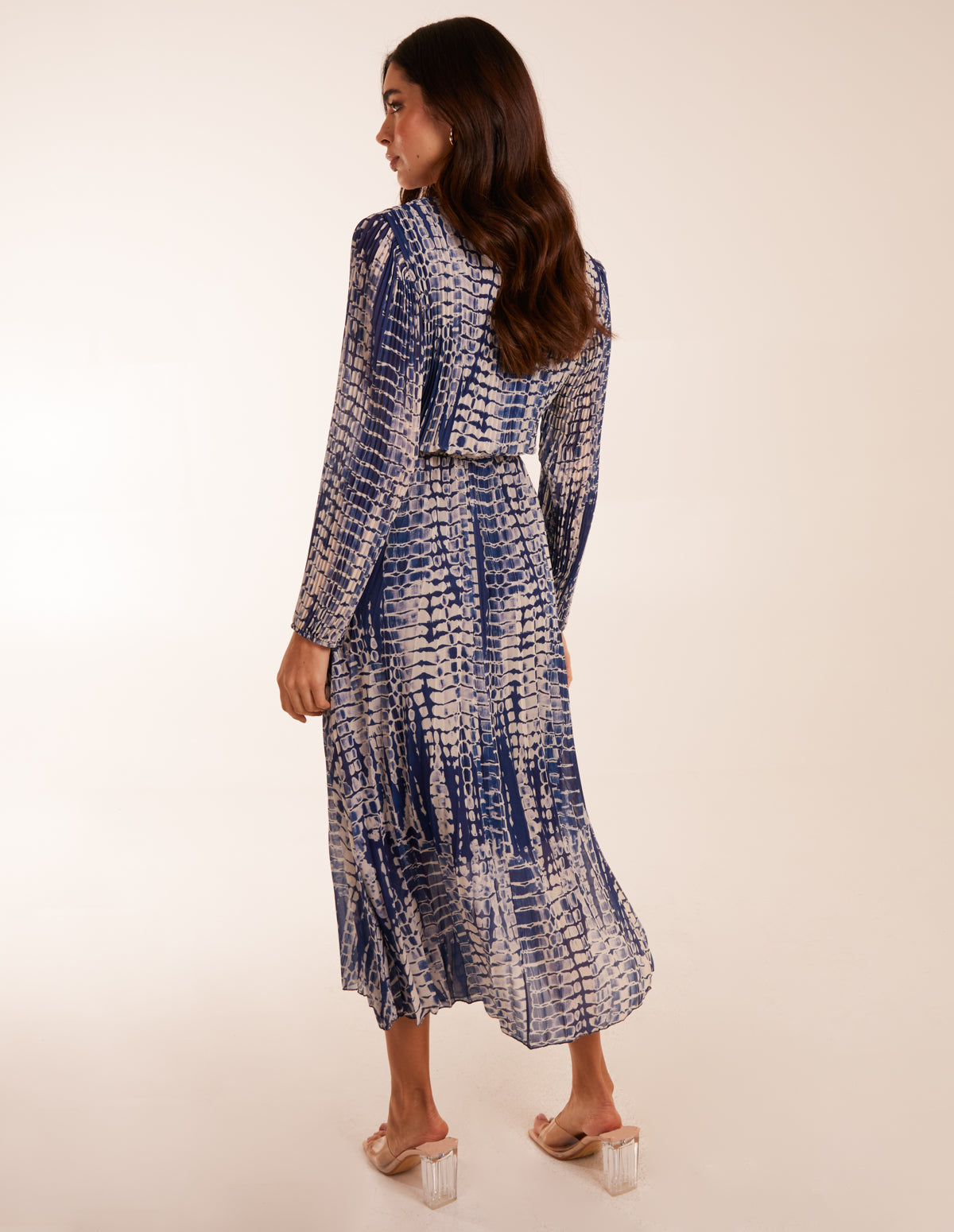 Pleated Abstract Snake Print Wrap Dress