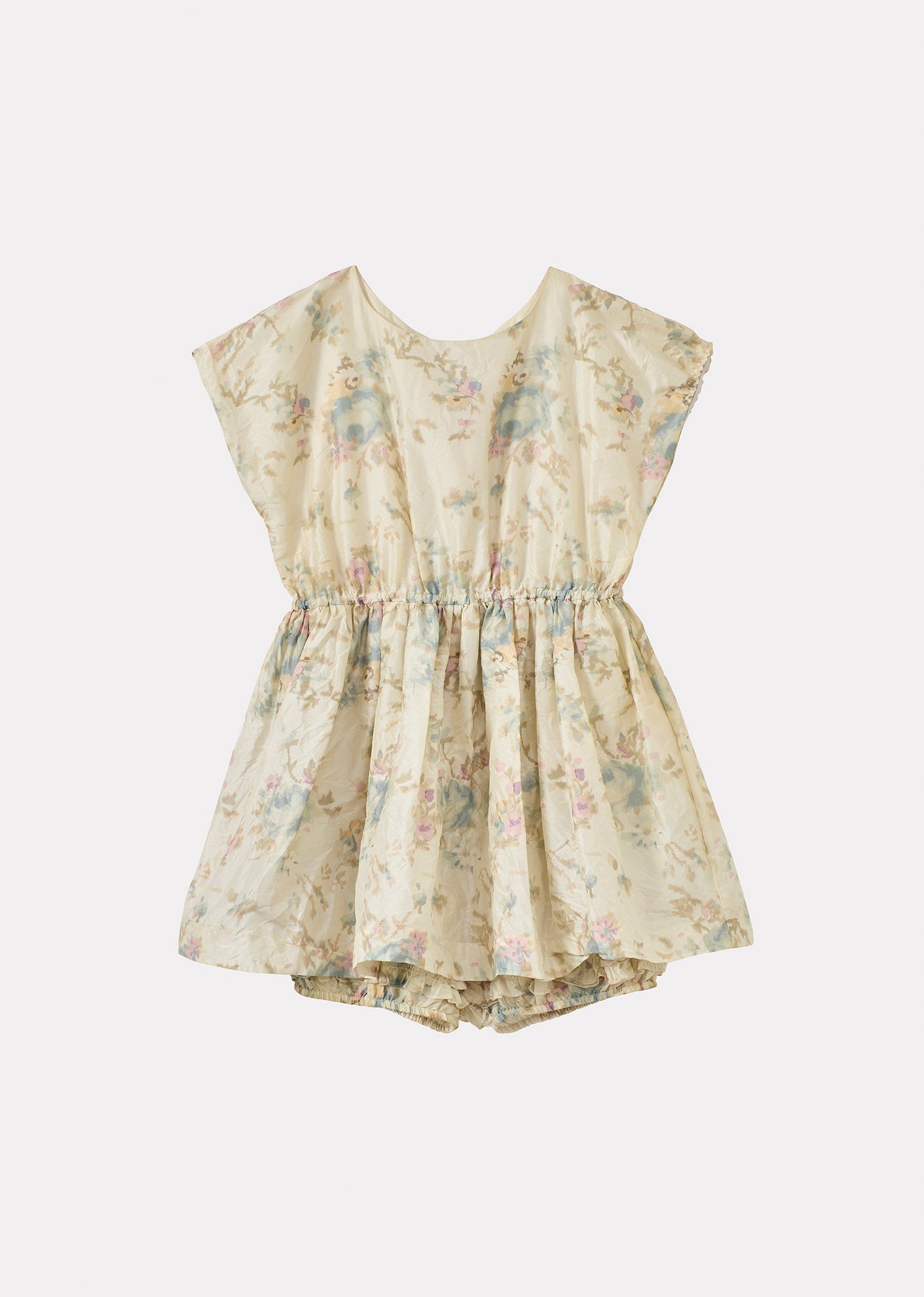 CRESSIDA GIRL'S SILK PLAYSUIT - BLUE ROSE PRINT