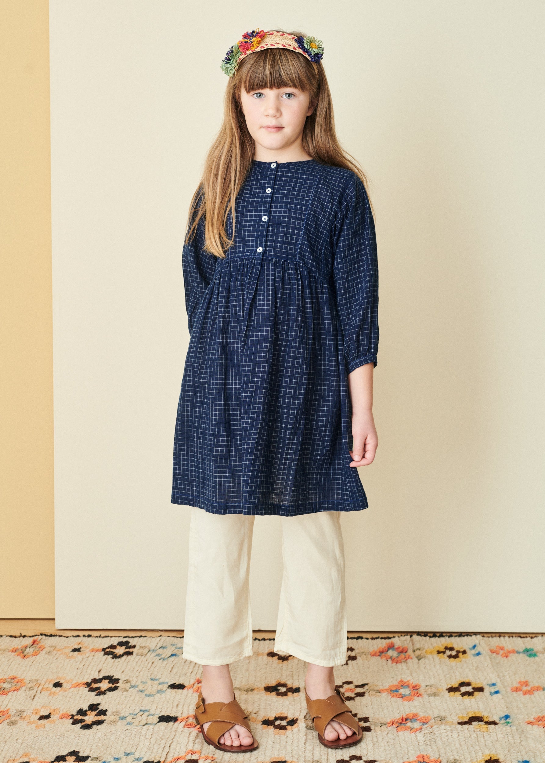YARROW GIRL'S COTTON DRESS  - NAVY CHECK