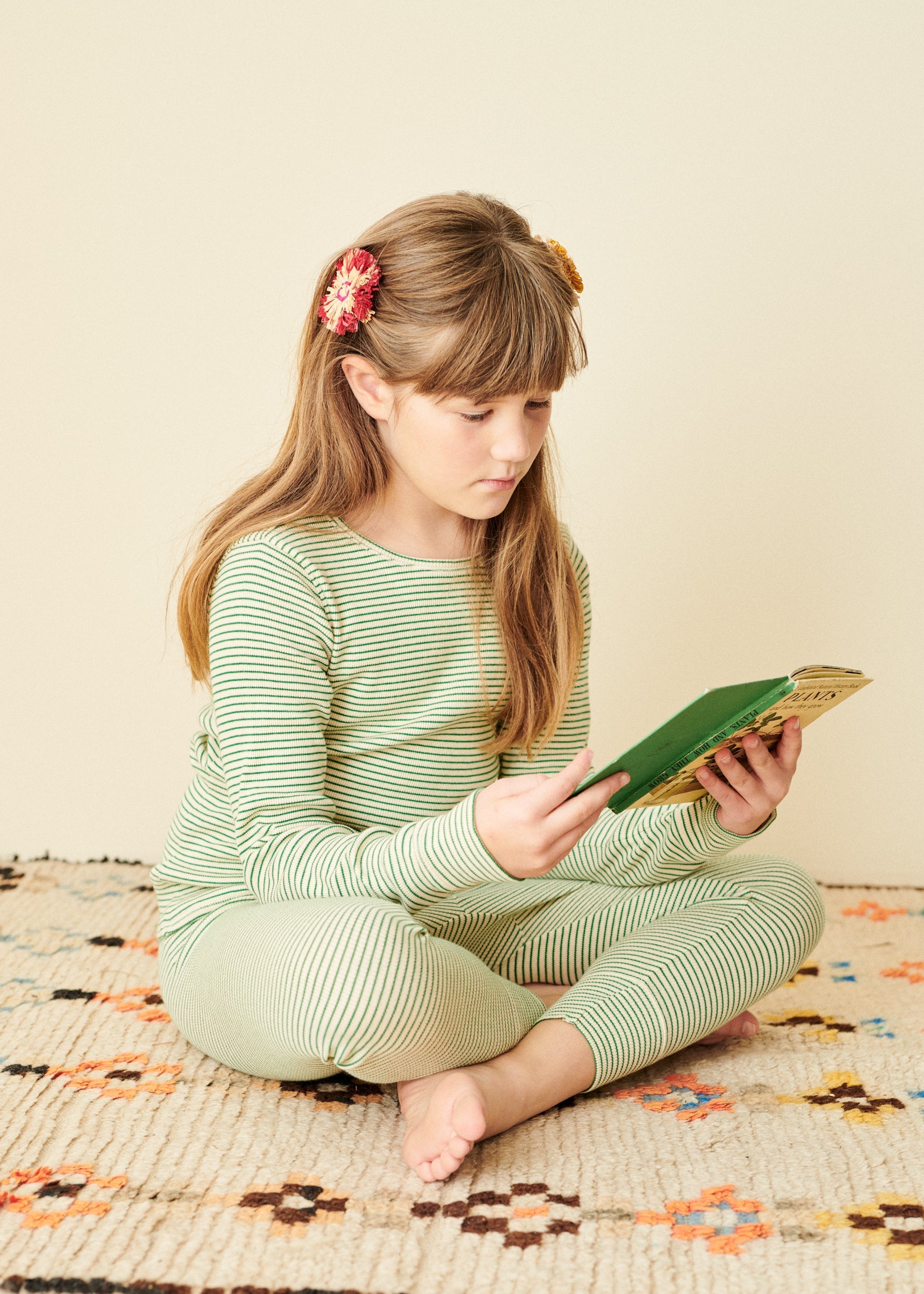 KISHON CHILDREN'S COTTON T-SHIRT - EMERALD GREEN / CREAM