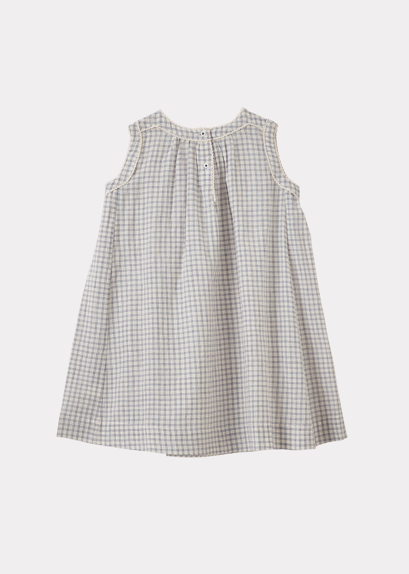 GINGER GIRL'S COTTON DRESS - WHITE / NAVY CHECK