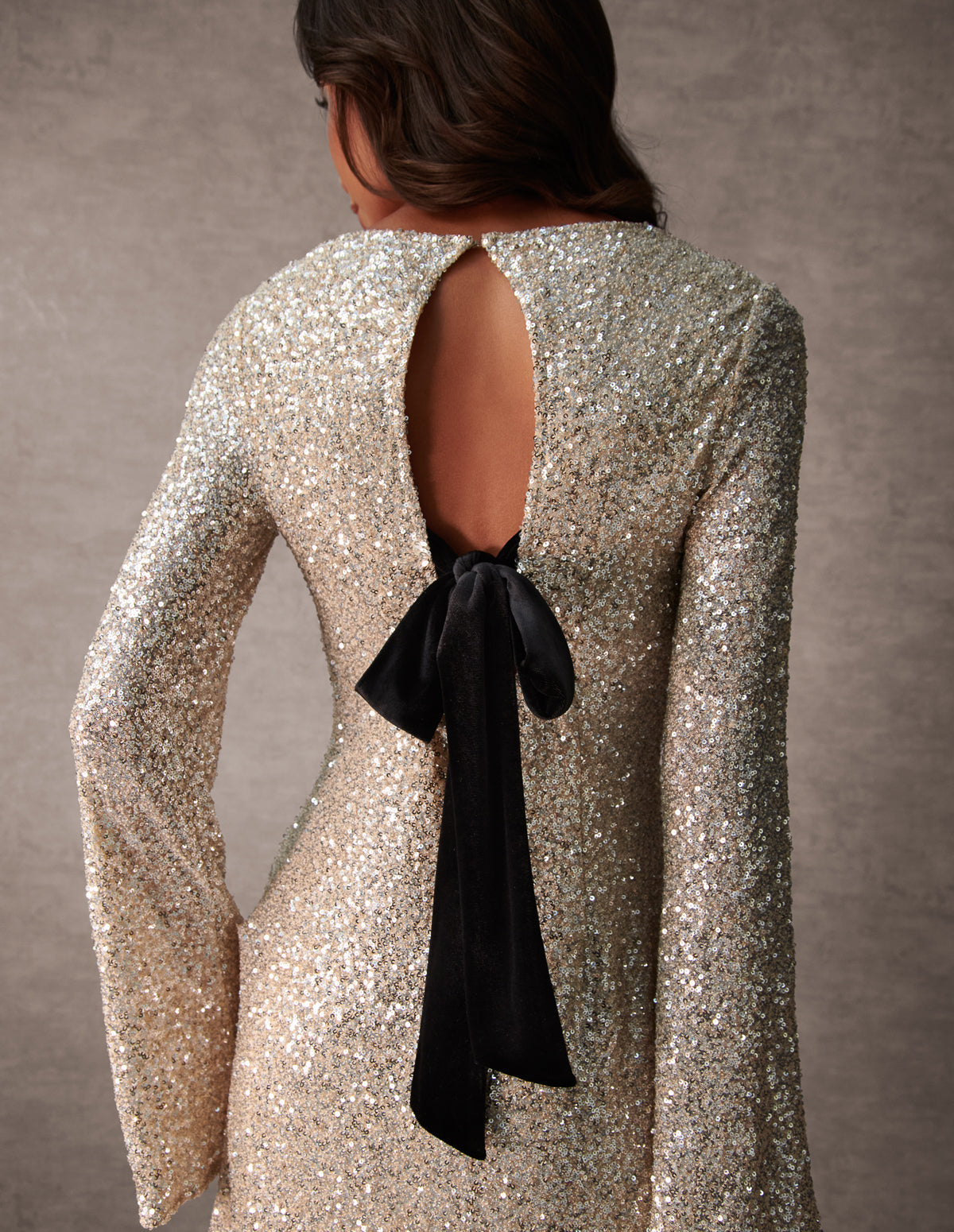 Luxe Bow Back Sequin Shift Dress