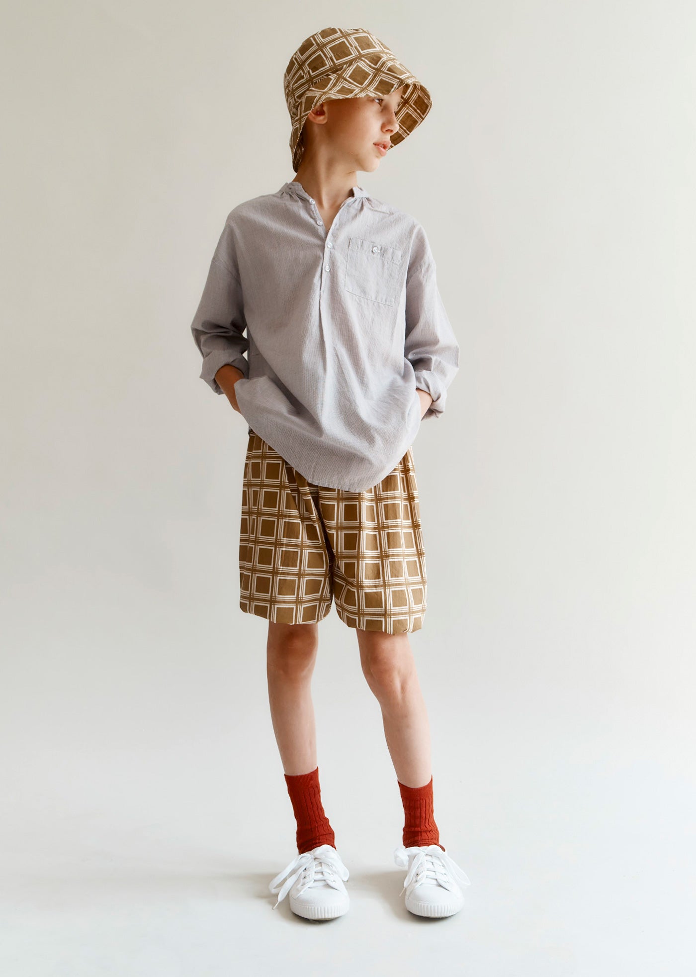 ADONIS CHILDREN'S COTTON SHIRT - GREY MICRO-CHECK