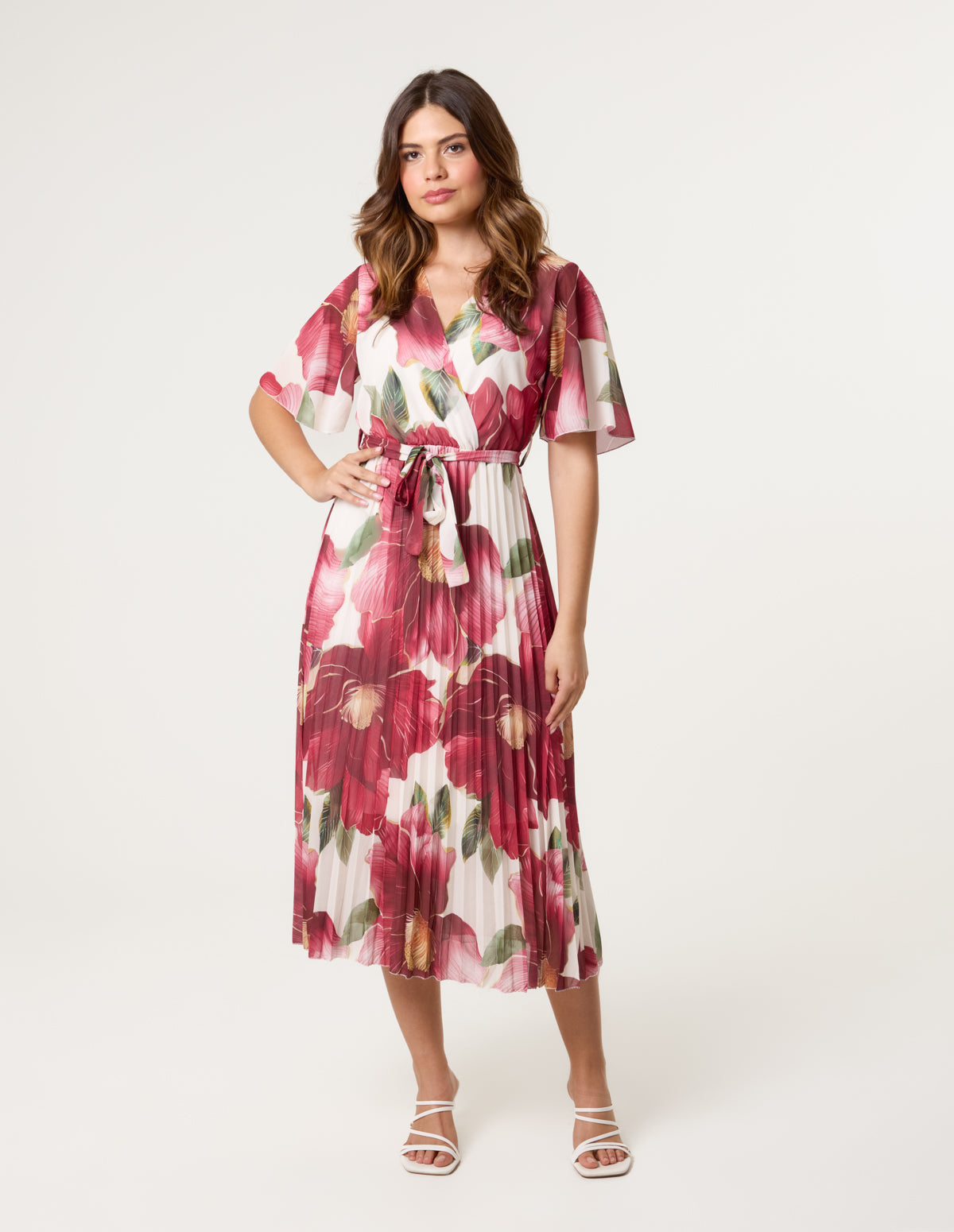 Large Floral Wrap Midi Dress