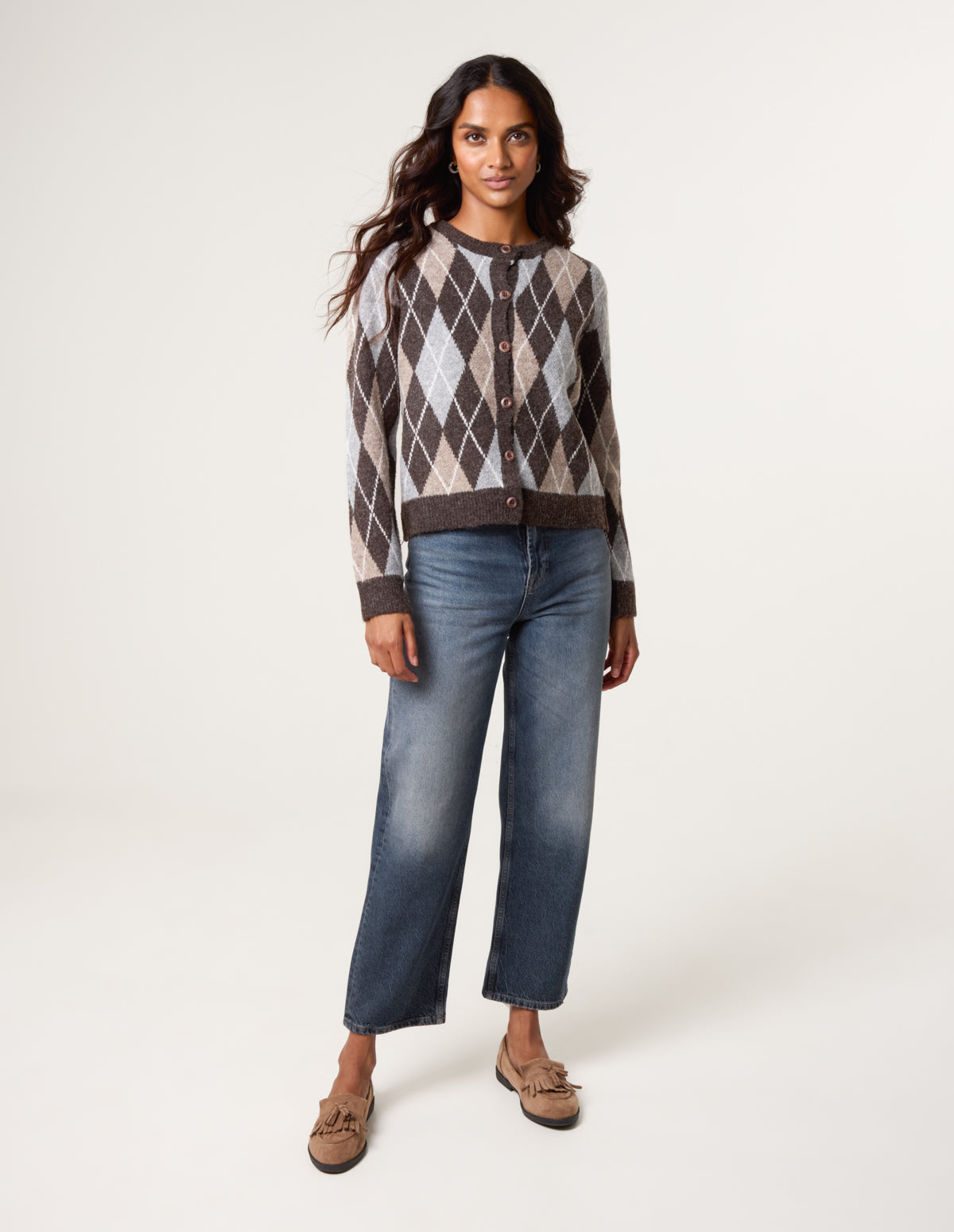 Argyle Knit Button Front Cardigan