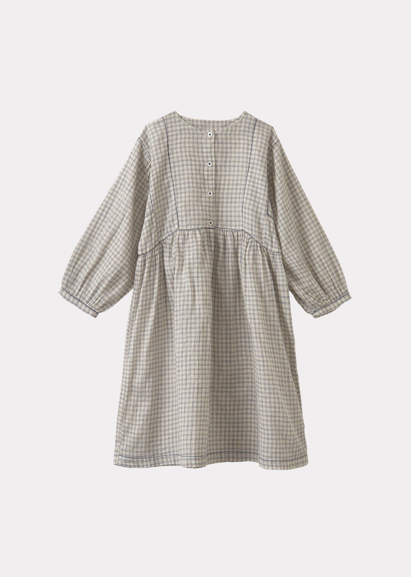 YARROW GIRL'S COTTON DRESS  - WHITE / NAVY CHECK