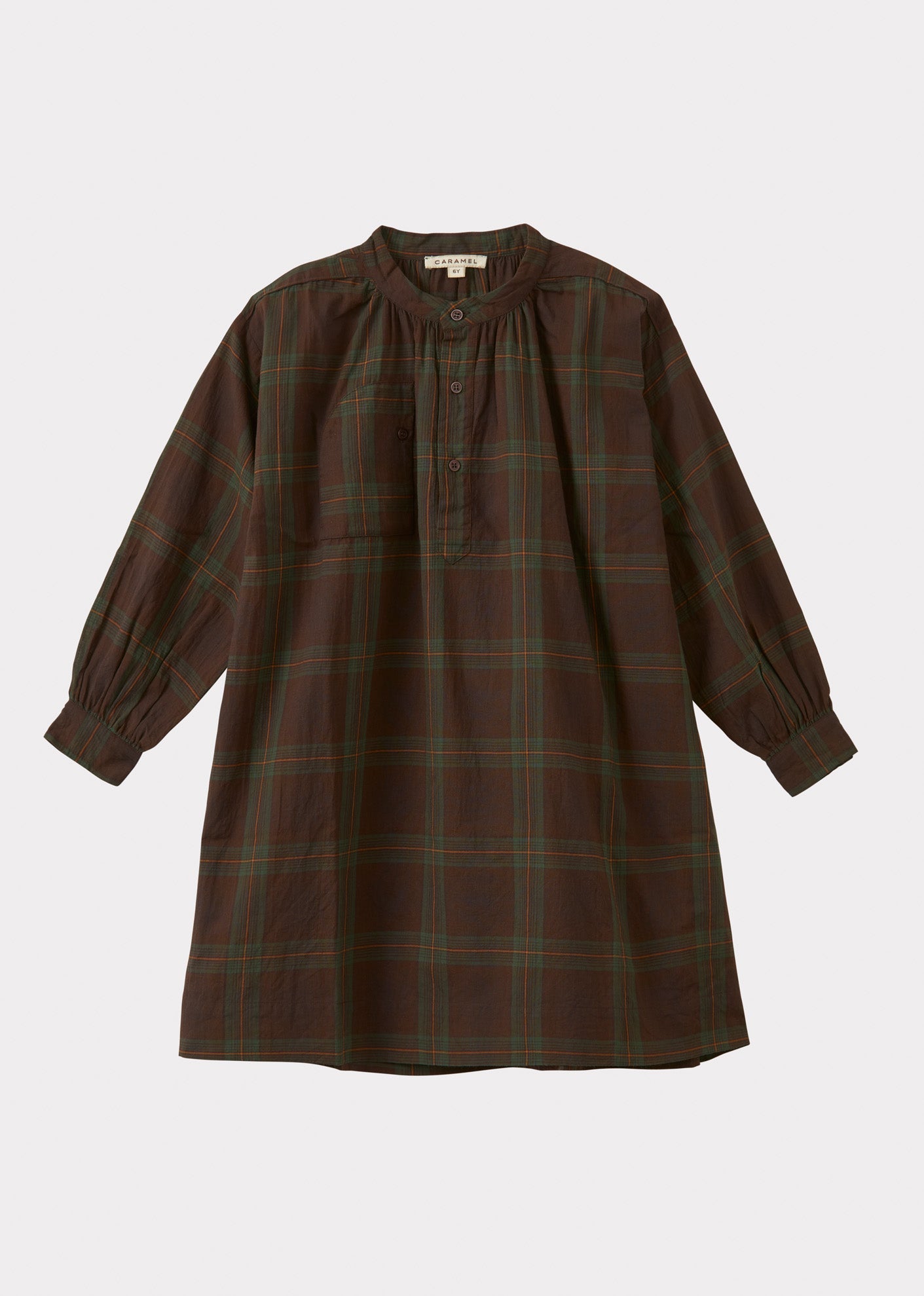 YEW GIRL'S COTTON DRESS - BROWN / GREEN TARTAN