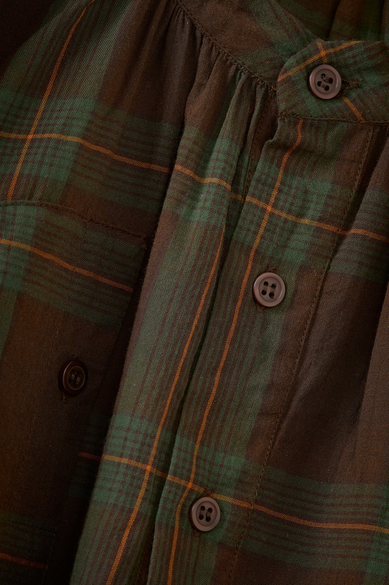 YEW GIRL'S COTTON DRESS - BROWN / GREEN TARTAN