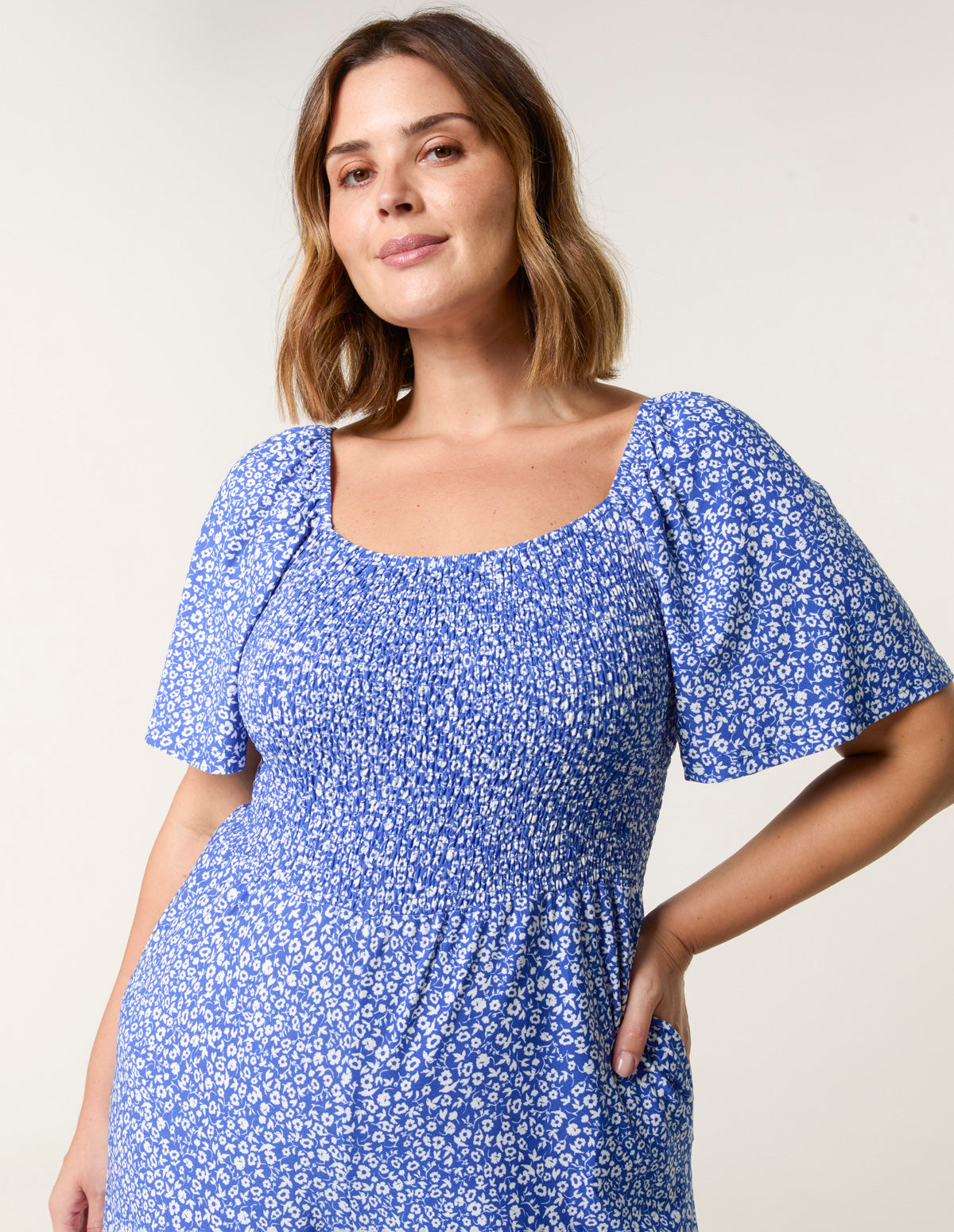 Curve Square Neck Shirred Jumpsuit