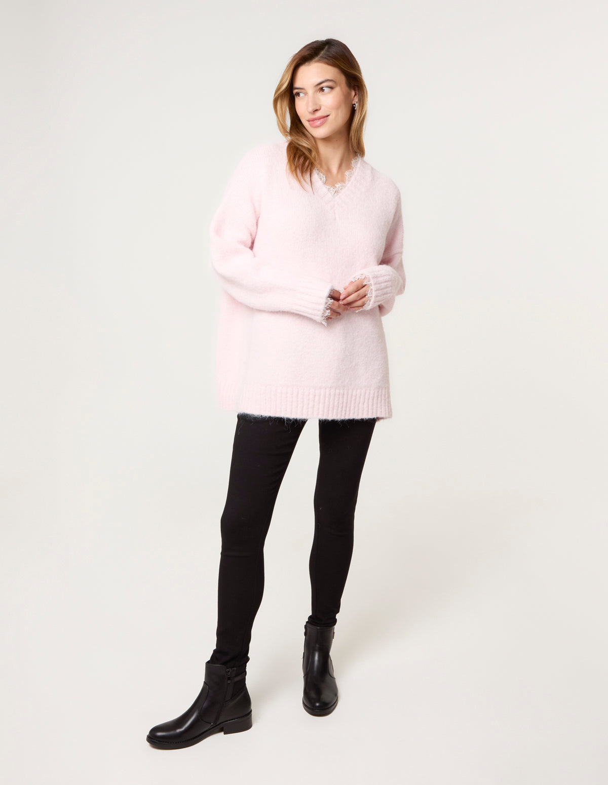 Lace Trim V Neck Jumper