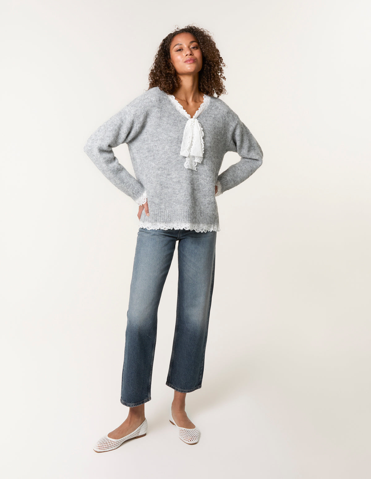 Lace Trim Pussy Bow Jumper