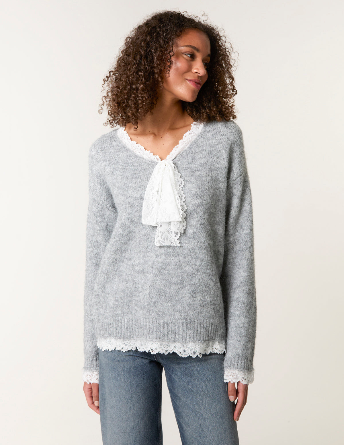 Lace Trim Pussy Bow Jumper