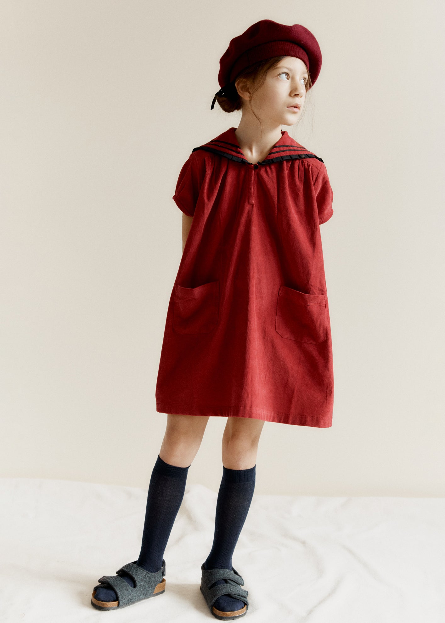 LAILA GIRL'S COTTON CORDUROY DRESS - MAGENTA