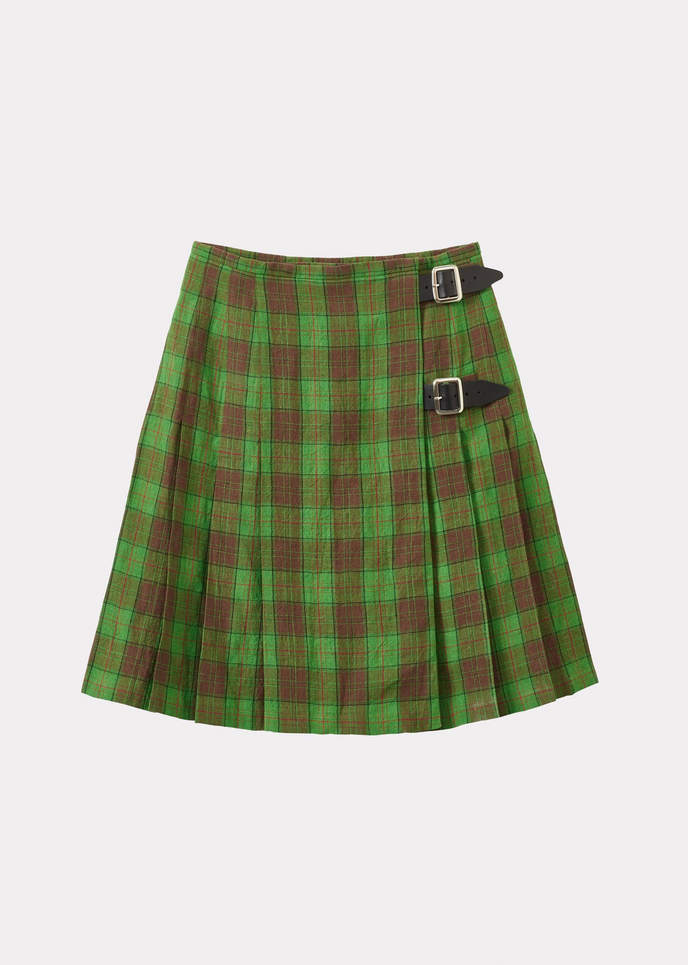 GIRL'S LINEN KILT - GREEN / BROWN