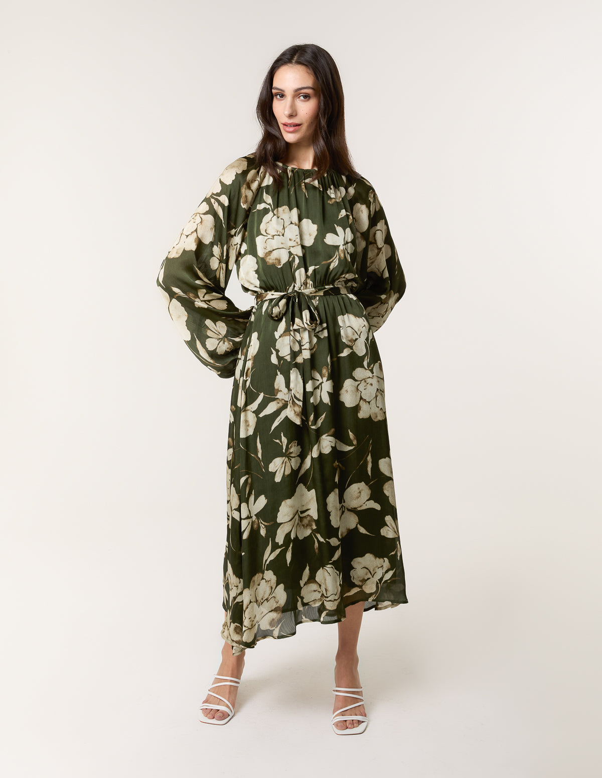 Satin Elastic Waist Midi Dress