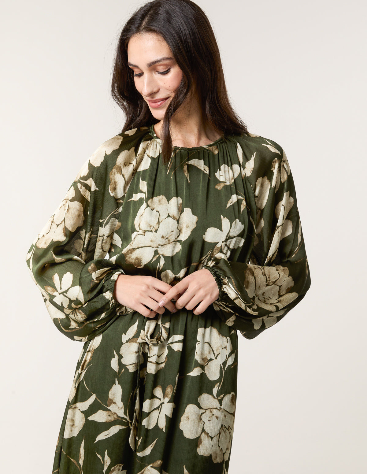 Satin Elastic Waist Midi Dress