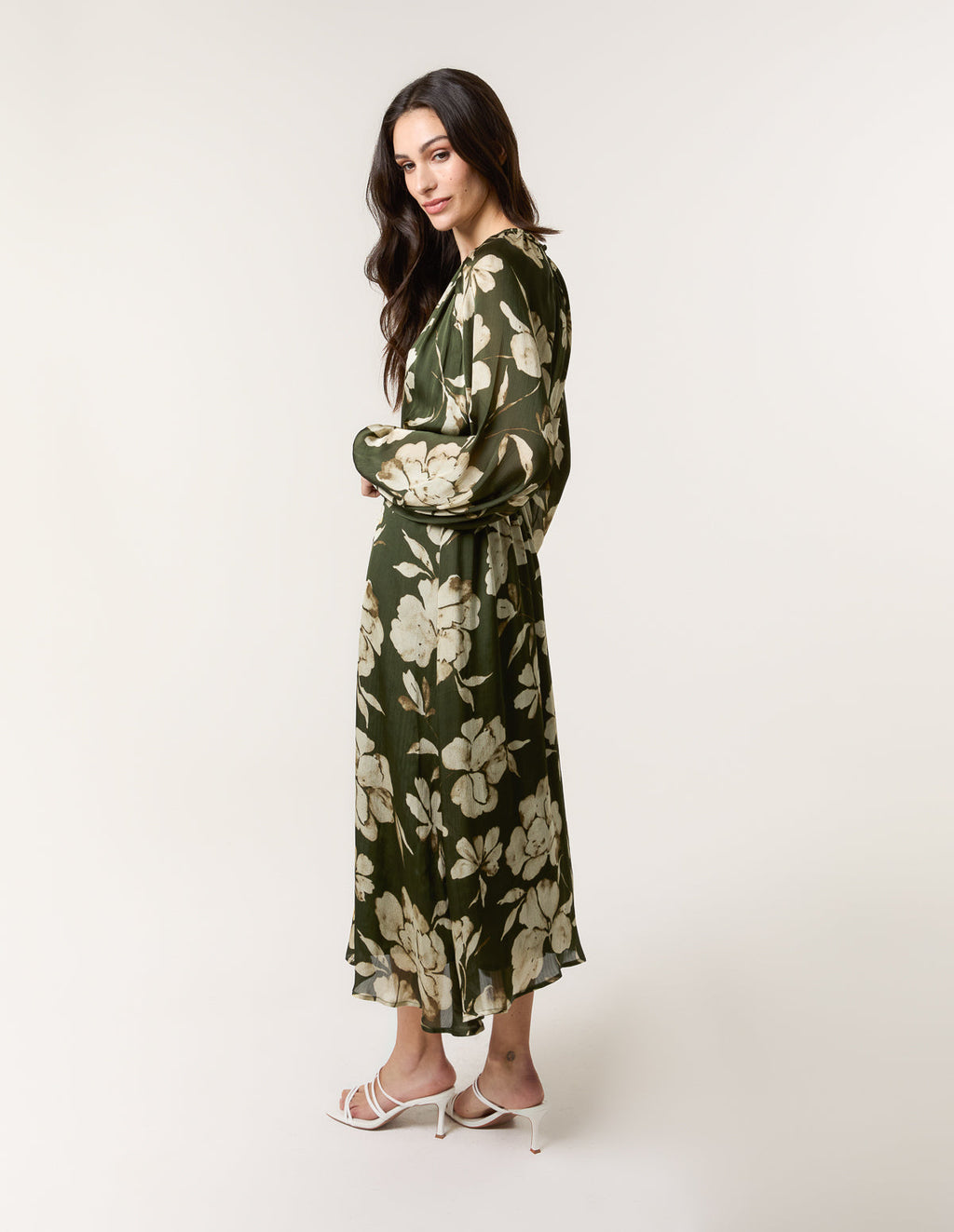 Satin Elastic Waist Midi Dress