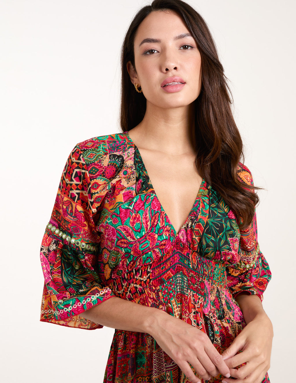 Embellished Sleeve V Neck Maxi Dress