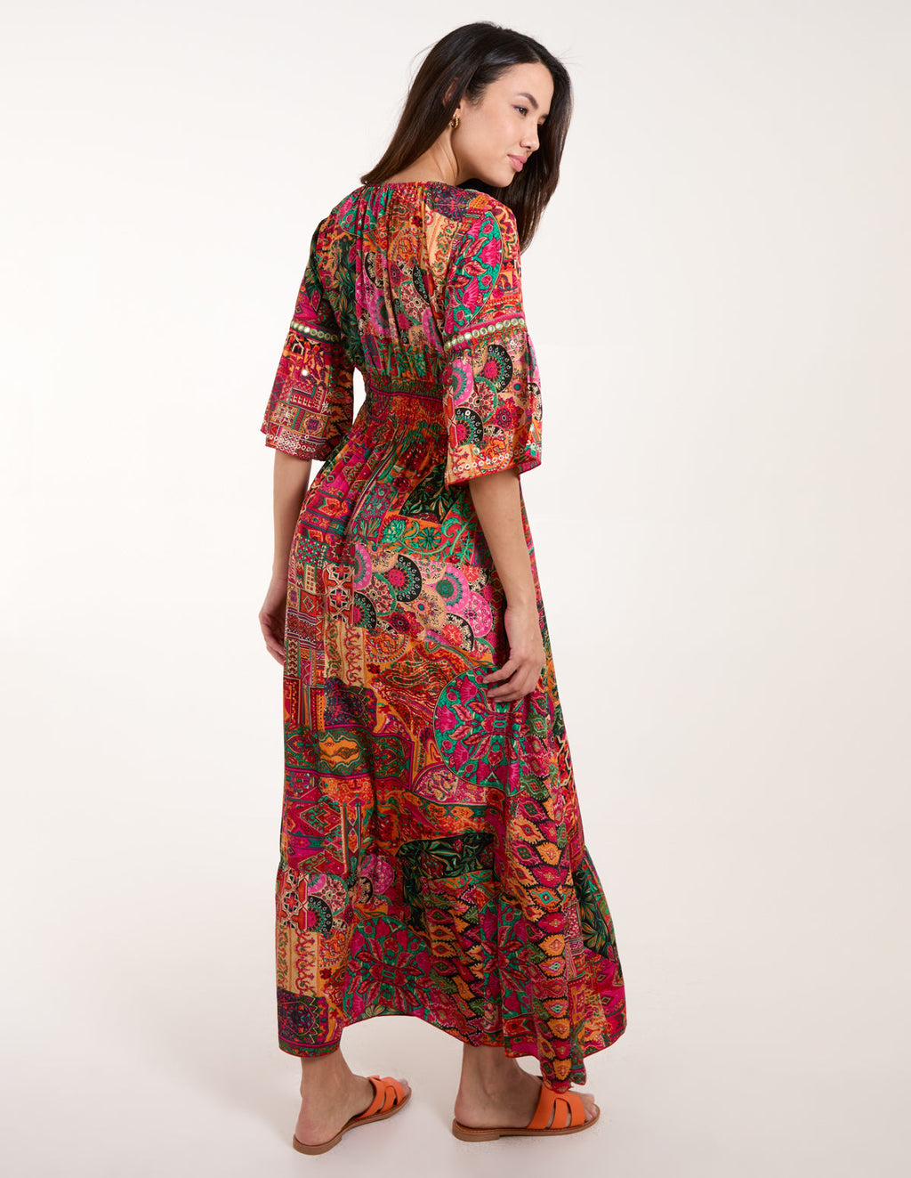 Embellished Sleeve V Neck Maxi Dress