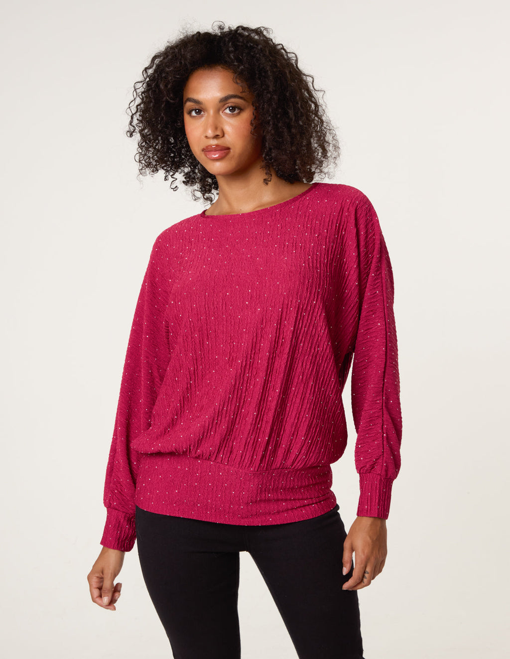 Rhinestone Batwing Top