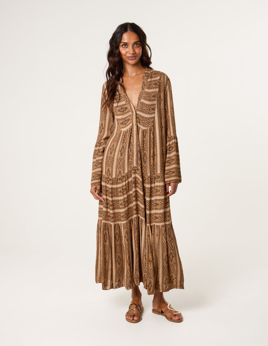 V Neck Aztec Smock Dress