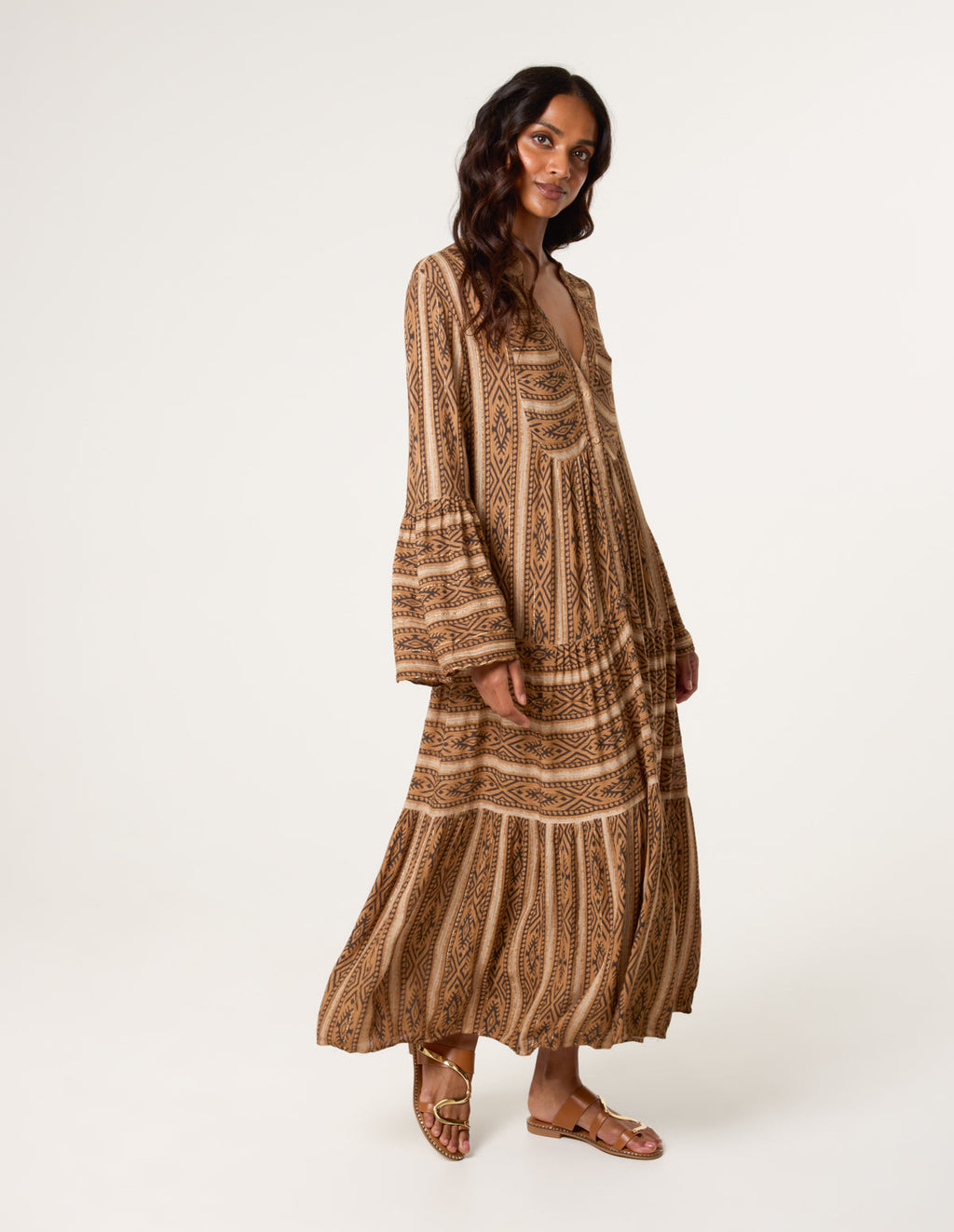 V Neck Aztec Smock Dress
