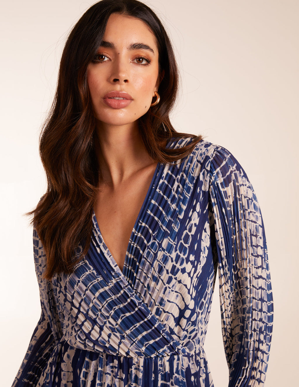 Pleated Abstract Snake Print Wrap Dress