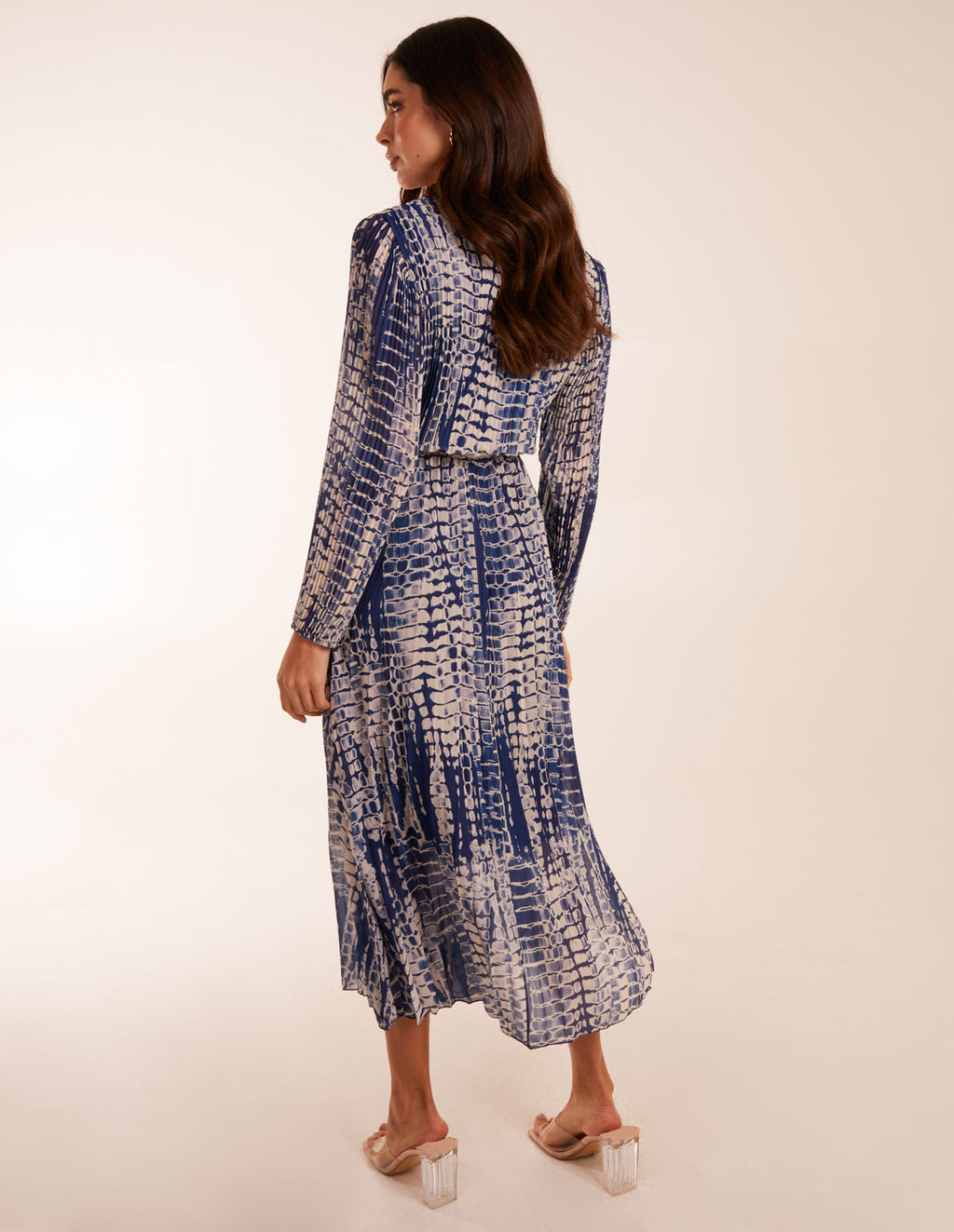 Pleated Abstract Snake Print Wrap Dress