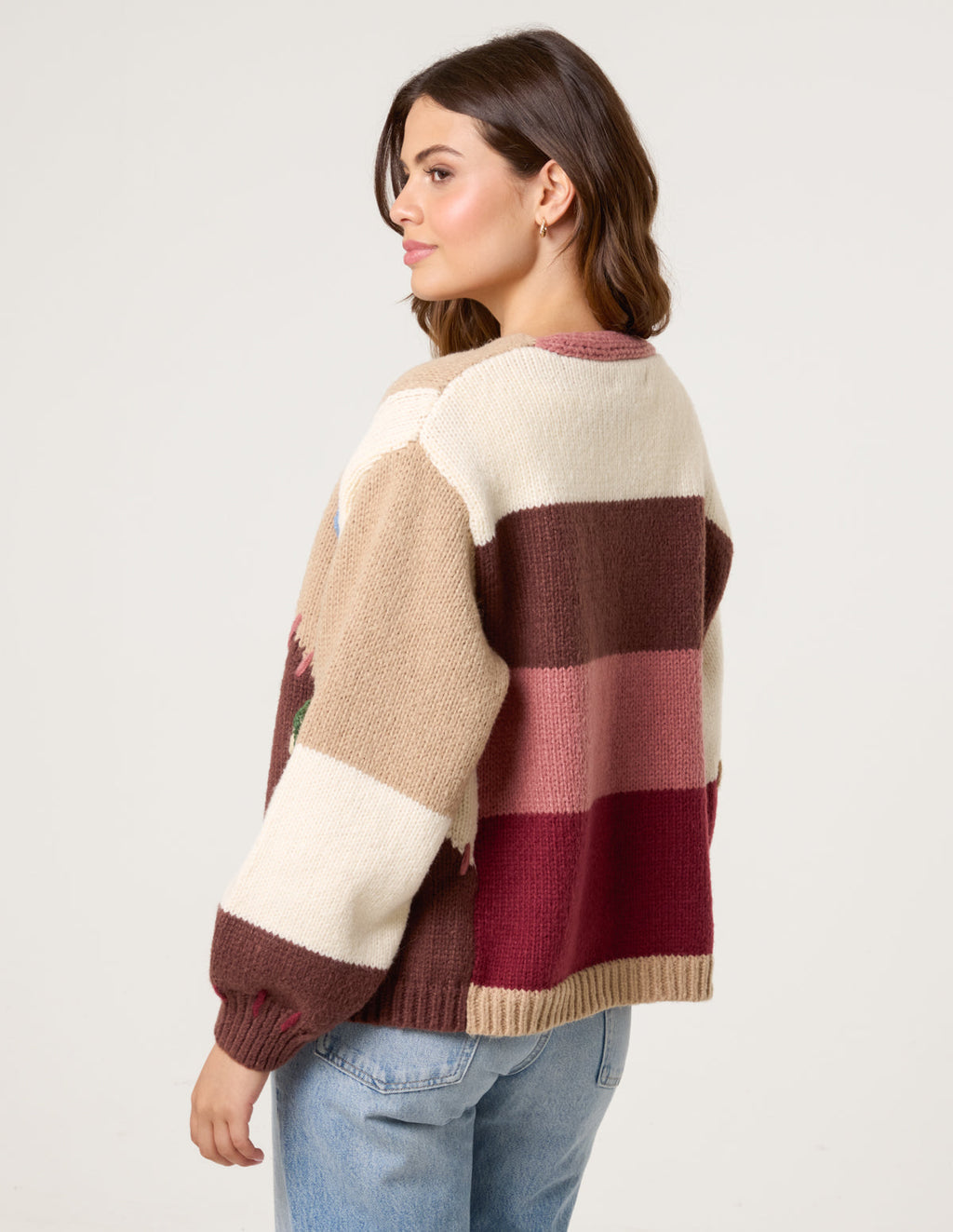 3D Flower Knit Colour Block Cardigan