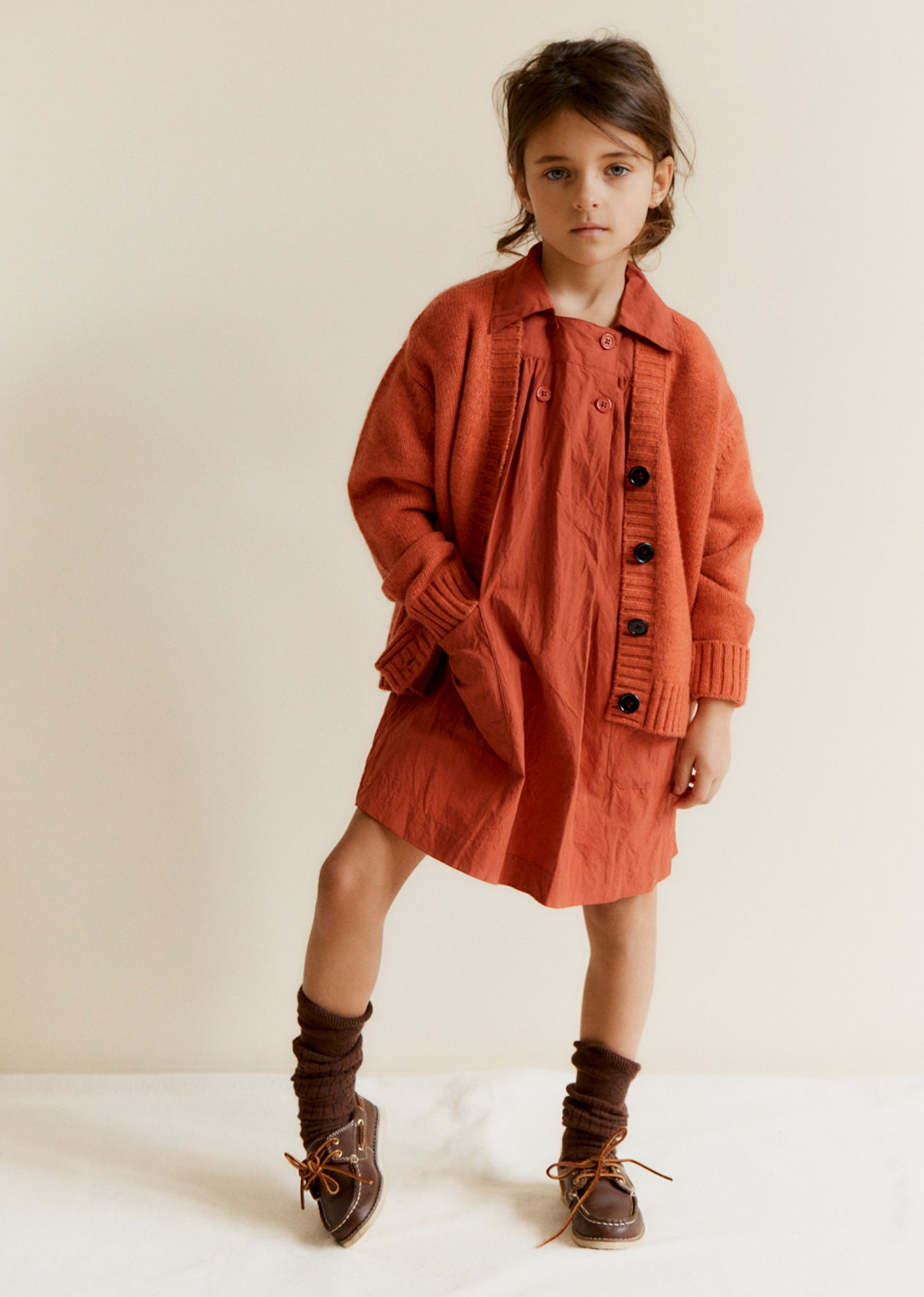 CLARA GIRL'S COTTON DRESS - BRICK RED