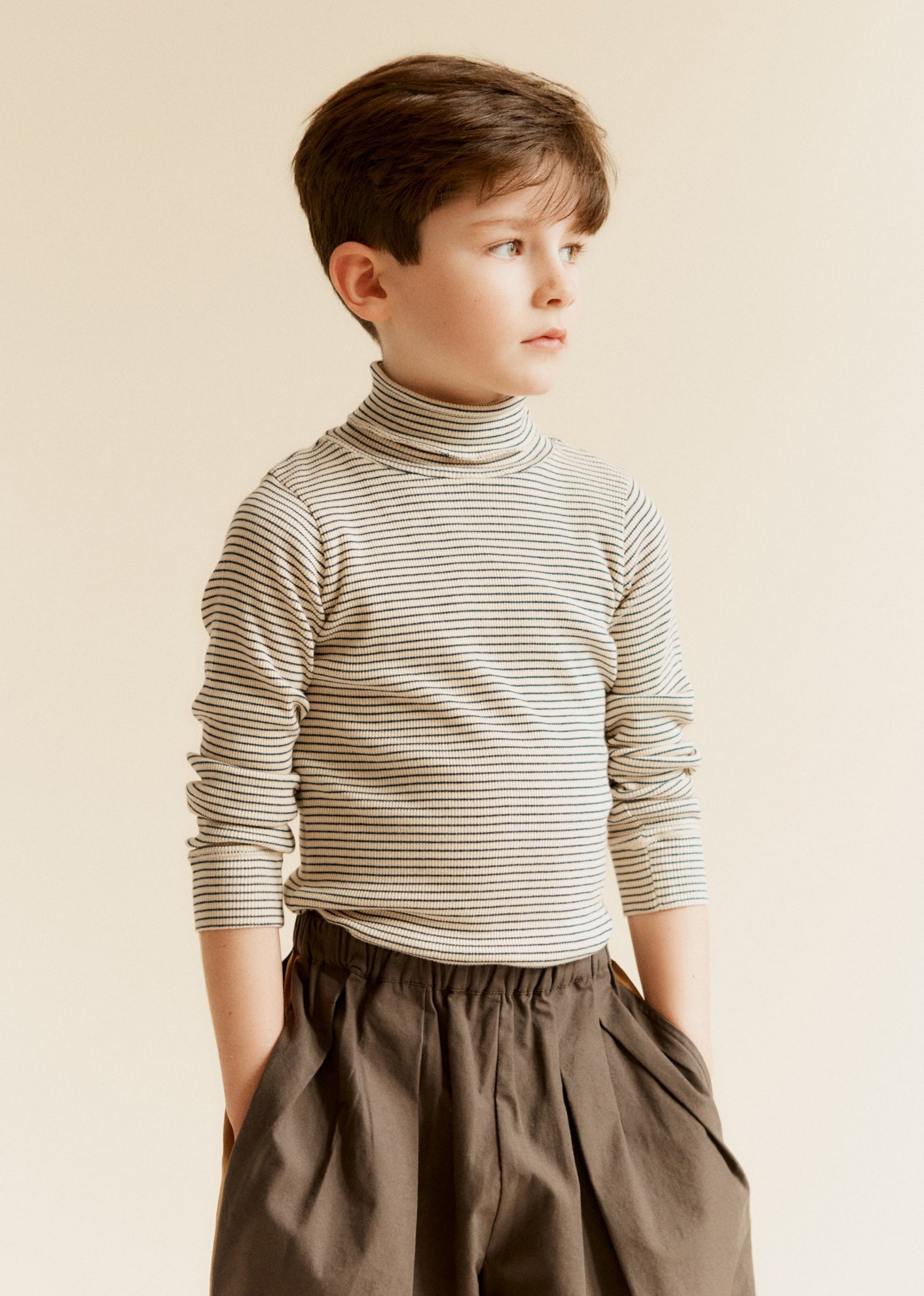 CLARO CHILDREN'S COTTON TURTLENECK - NAVY / CREAM