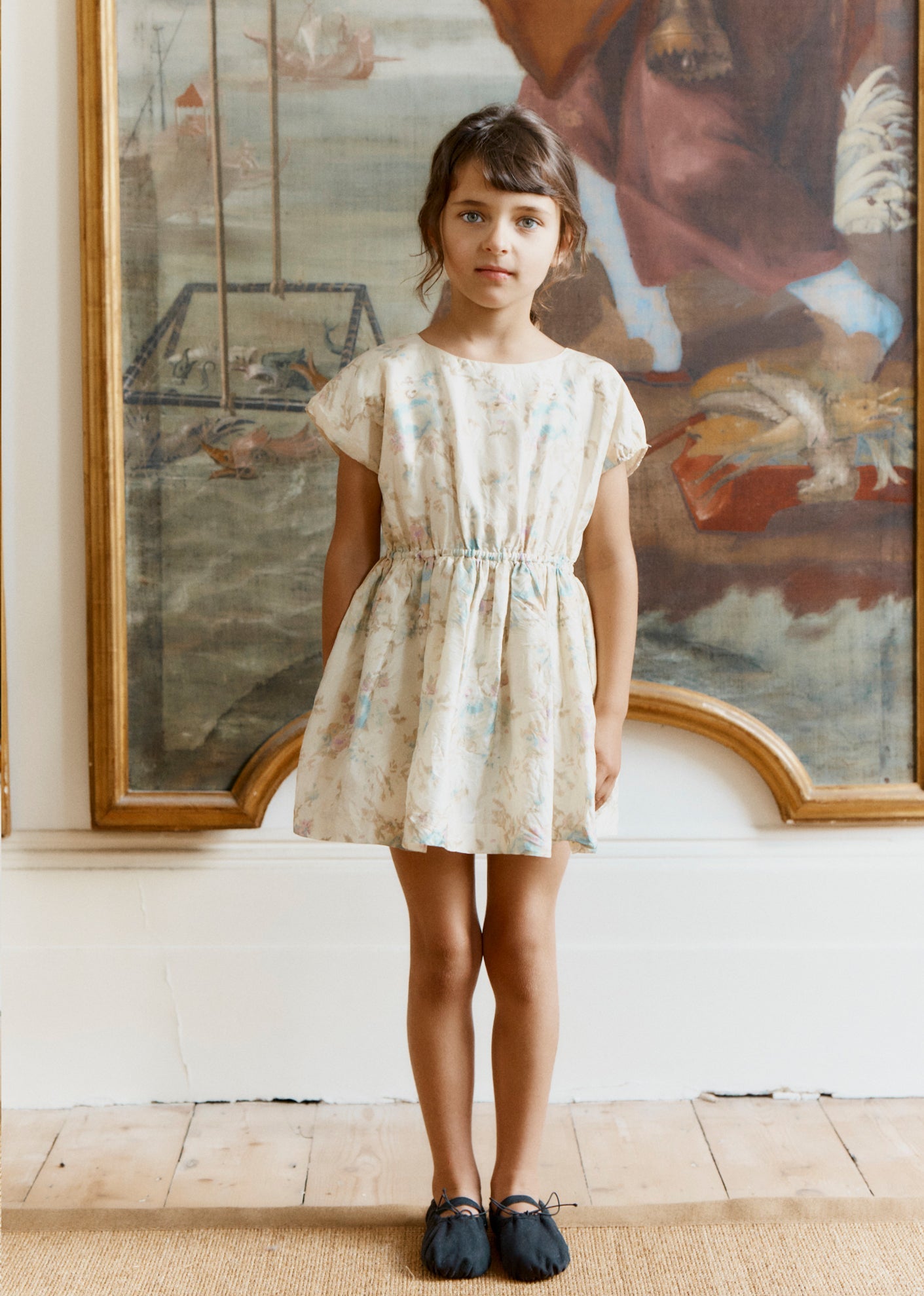 CRESSIDA GIRL'S SILK PLAYSUIT - BLUE ROSE PRINT