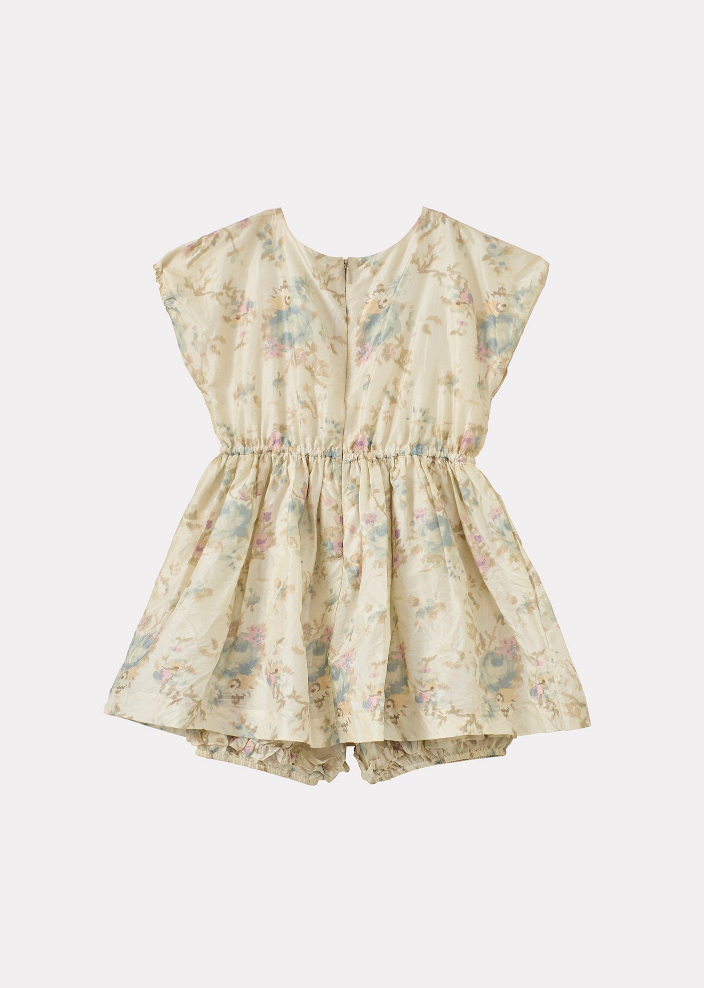 CRESSIDA GIRL'S SILK PLAYSUIT - BLUE ROSE PRINT