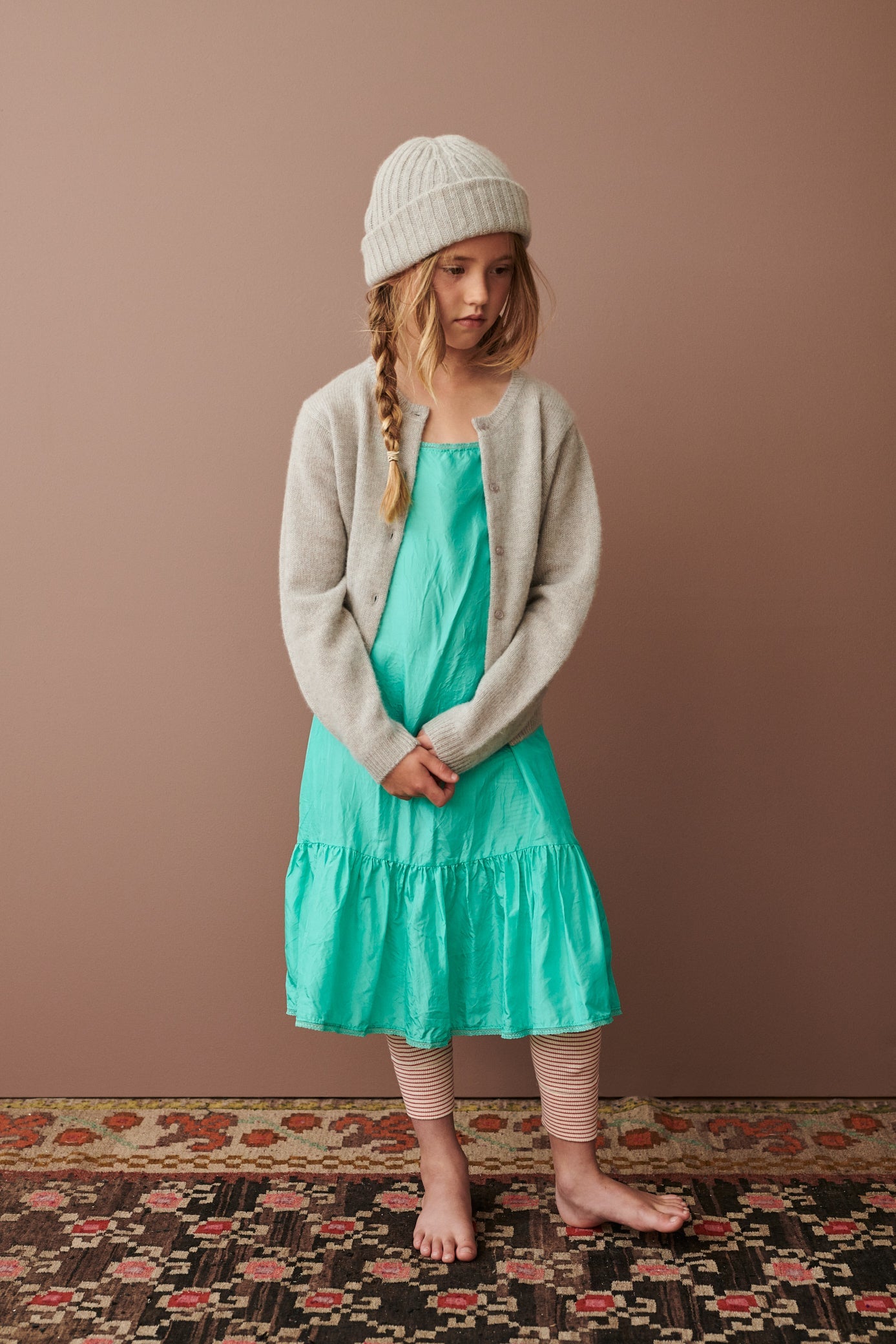 GRAPE GIRL'S SILK SLIP DRESS  - AQUA