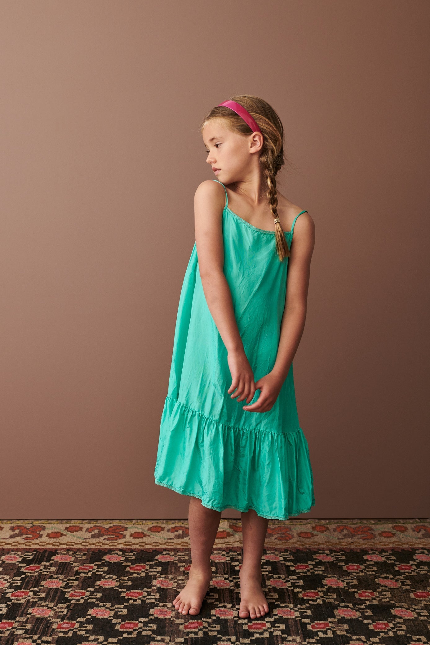 GRAPE GIRL'S SILK SLIP DRESS  - AQUA