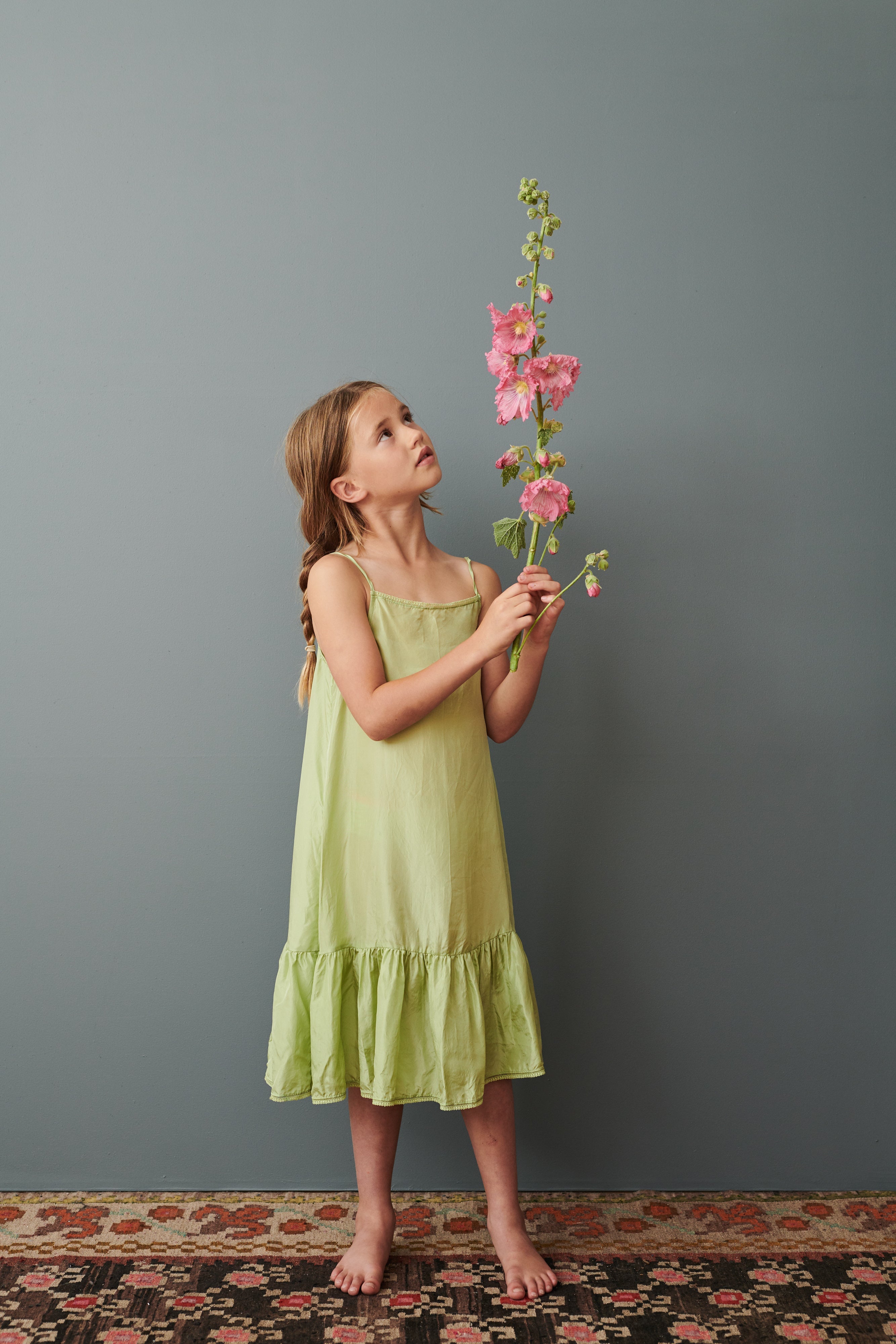 GRAPE GIRL'S SILK SLIP DRESS  - ALMOND