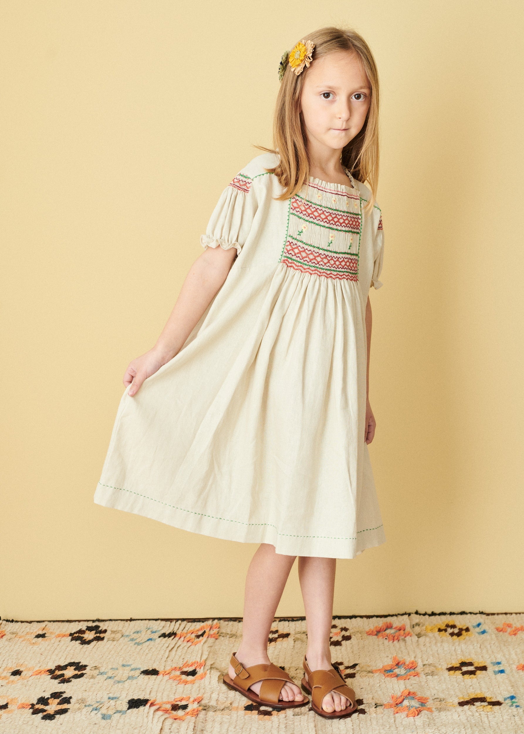 MORINGA GIRL'S COTTON DRESS - BEIGE