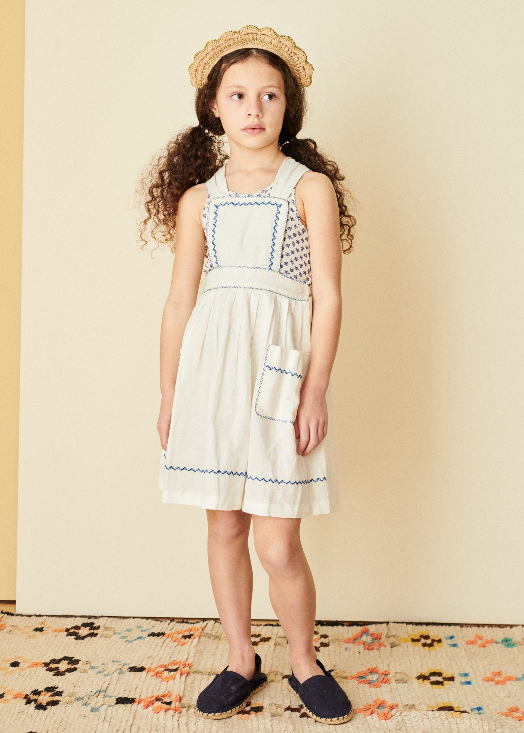 PEPPERMINT GIRL'S LINEN DRESS  - WHITE