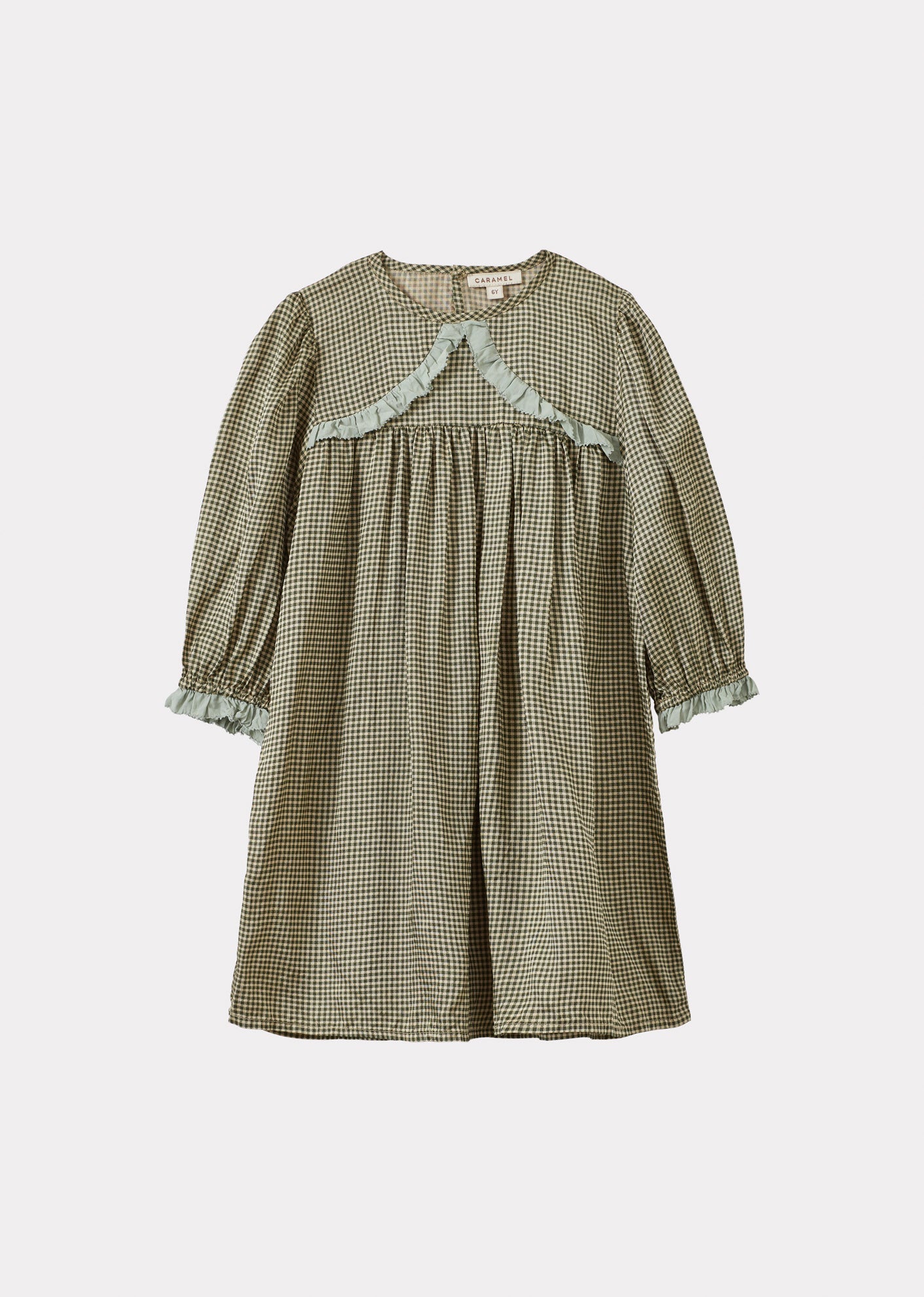 ELBA GIRL'S DRESS - GREEN MICRO-CHECK / CREAM