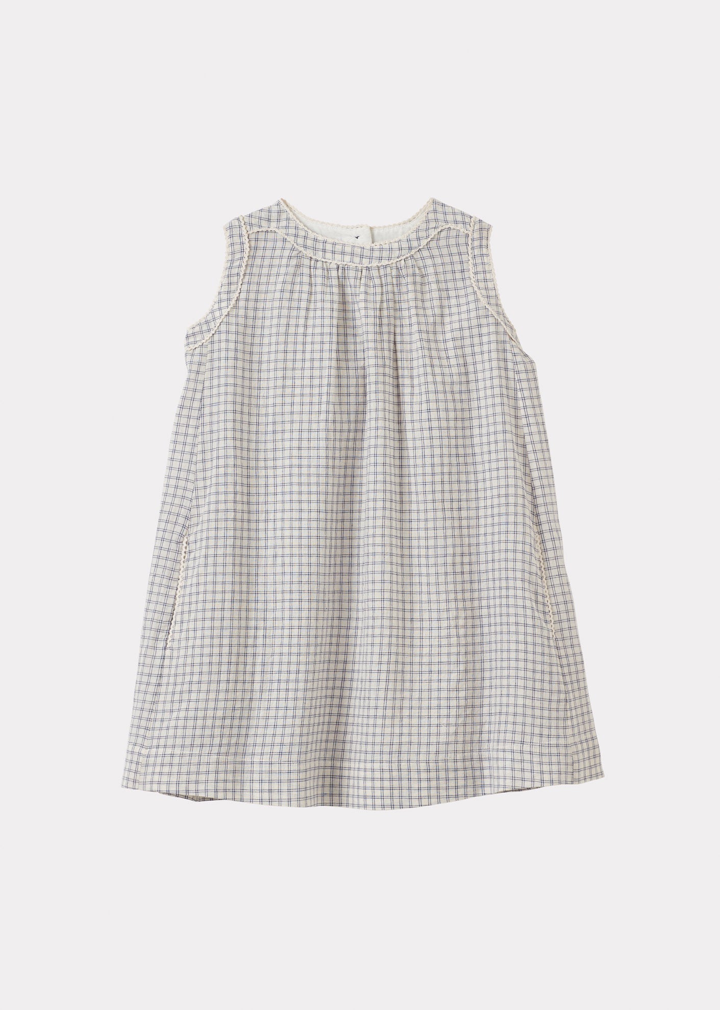 GINGER GIRL'S COTTON DRESS - WHITE / NAVY CHECK